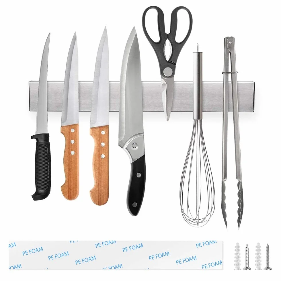 Ninonly Barra Magnética para Cuchillos 30cm, Soporte Adhesivo de Acero Inoxidable para Cocina