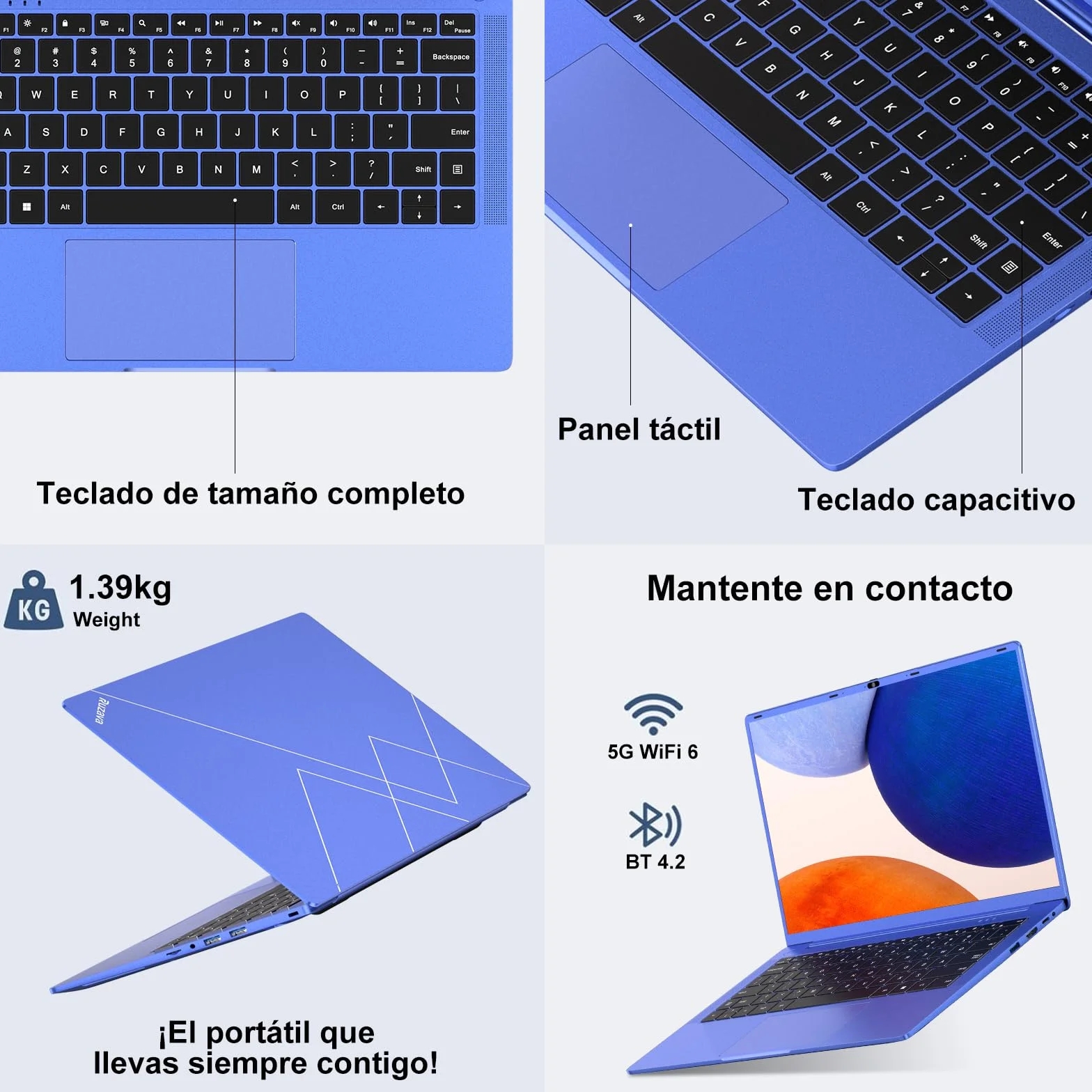 Ordenador Portátil 14 Pulgadas Celeron N5095 Upto 2,9 GHz Portatiles 8GB RAM 256GB SSD TF 1TB LPDDR4 Win11 5G WiFi 1920*1080 FHD mini HDMl Laptop Película Protectora Español - Morado Cuerpo Metálico5