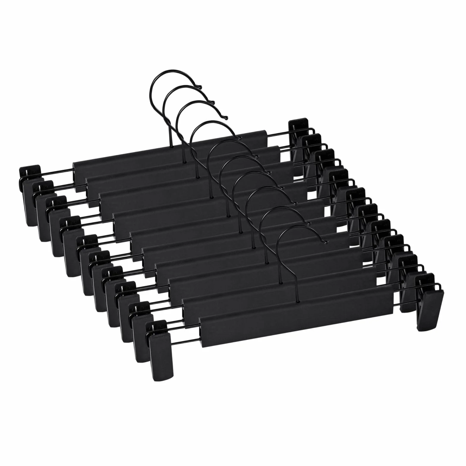 Juego de 10 Perchas para Pantalones, Faldas, con 2 Pinzas, Set de 10 Perchas para Camisas, Bufanda, Cualquier Prenda, Gancho de Metal 360º, Colgadores con Pinzas