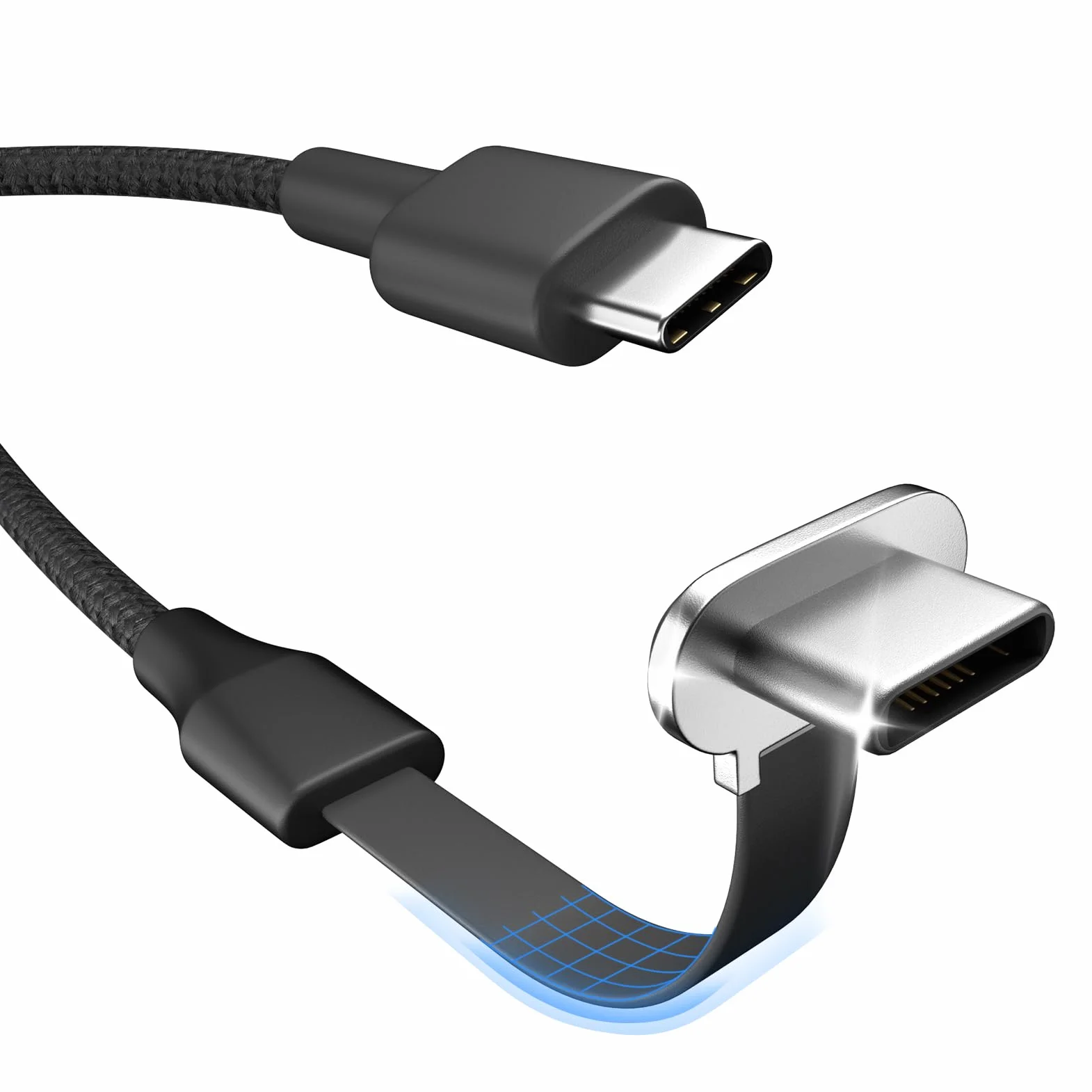 Cable de carga USB C, cable de carga tipo C de 60 W, 10 pies, puerto C plano de 90 grados, transferencia de datos de alta velocidad compatible con Samsung S23/S22/S21, iPhone 15 Pro/Pro Max, MacBook