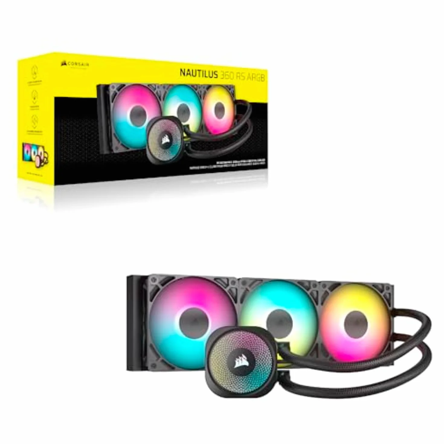 CORSAIR Nautilus 360 RS ARGB Refrigeración Líquida de CPU – 360mm AIO – Conexión Directa a la Placa Base – Intel LGA 1851/1700, AMD AM5/AM4 – 3X RS120 ARGB Ventiladores Incluidos – Negro