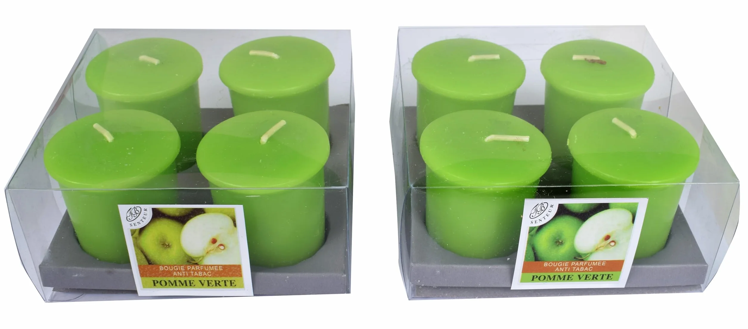 Velas Votivas Decorativas Anti-Tabaco, Verde Manzana 4x6 cm, 10h, Juego de 8