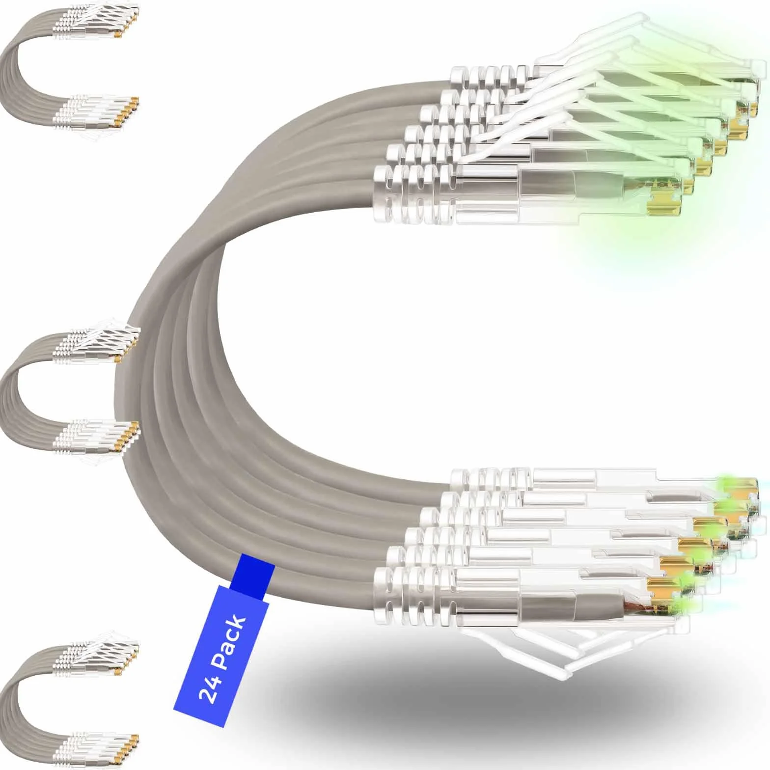 Rapink Cables de conexión Cat6/Cat6a de 2 pies (paquete de 24) delgado, cable de conexión Ethernet Cat6a 20G, cable de conexión Cat 6 sin enganches para panel de conexión a interruptor, cable Ethernet