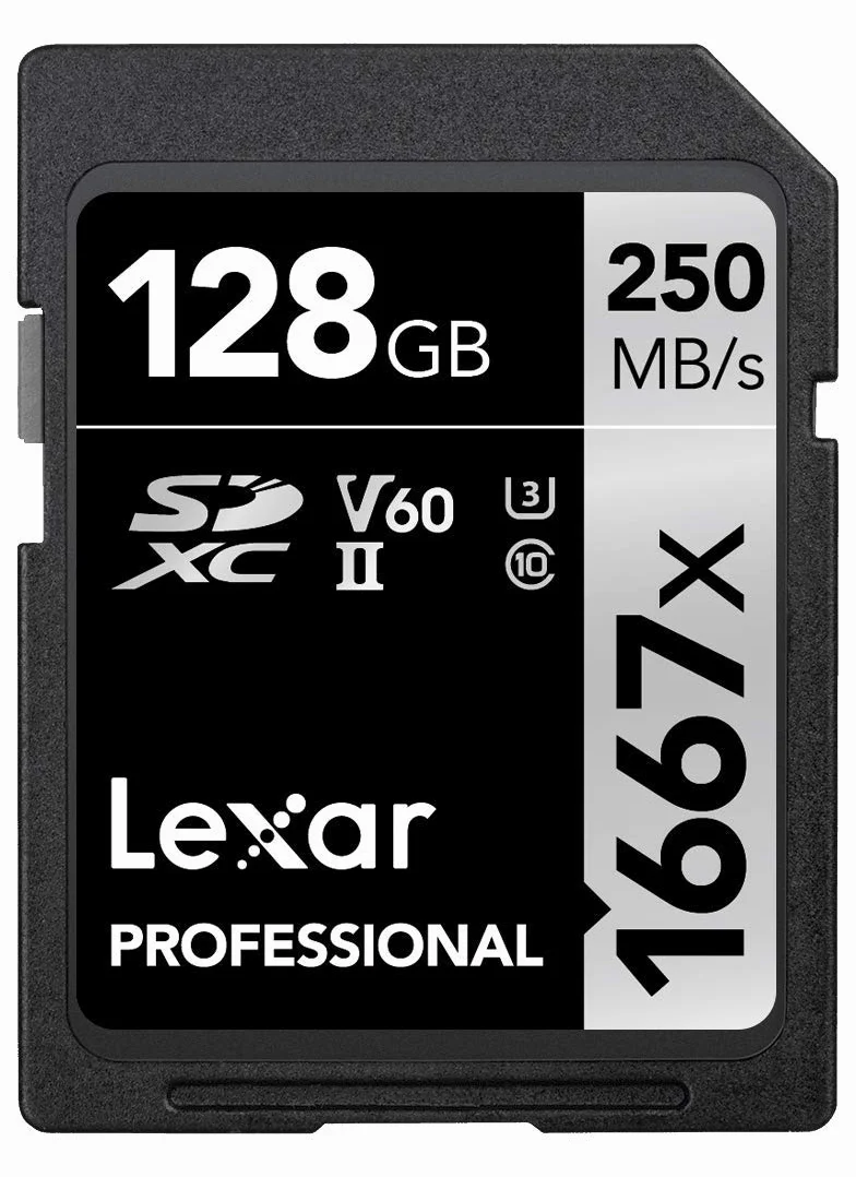 Lexar Professional 1667x Tarjeta de memoria SD 128GB, SDXC UHS-II, Hasta 250 MB/s de Lectura, Clase 10, U3, V60, SD para fotógrafo profesional, camarógrafo, entusiasta (LSD128CB1667)