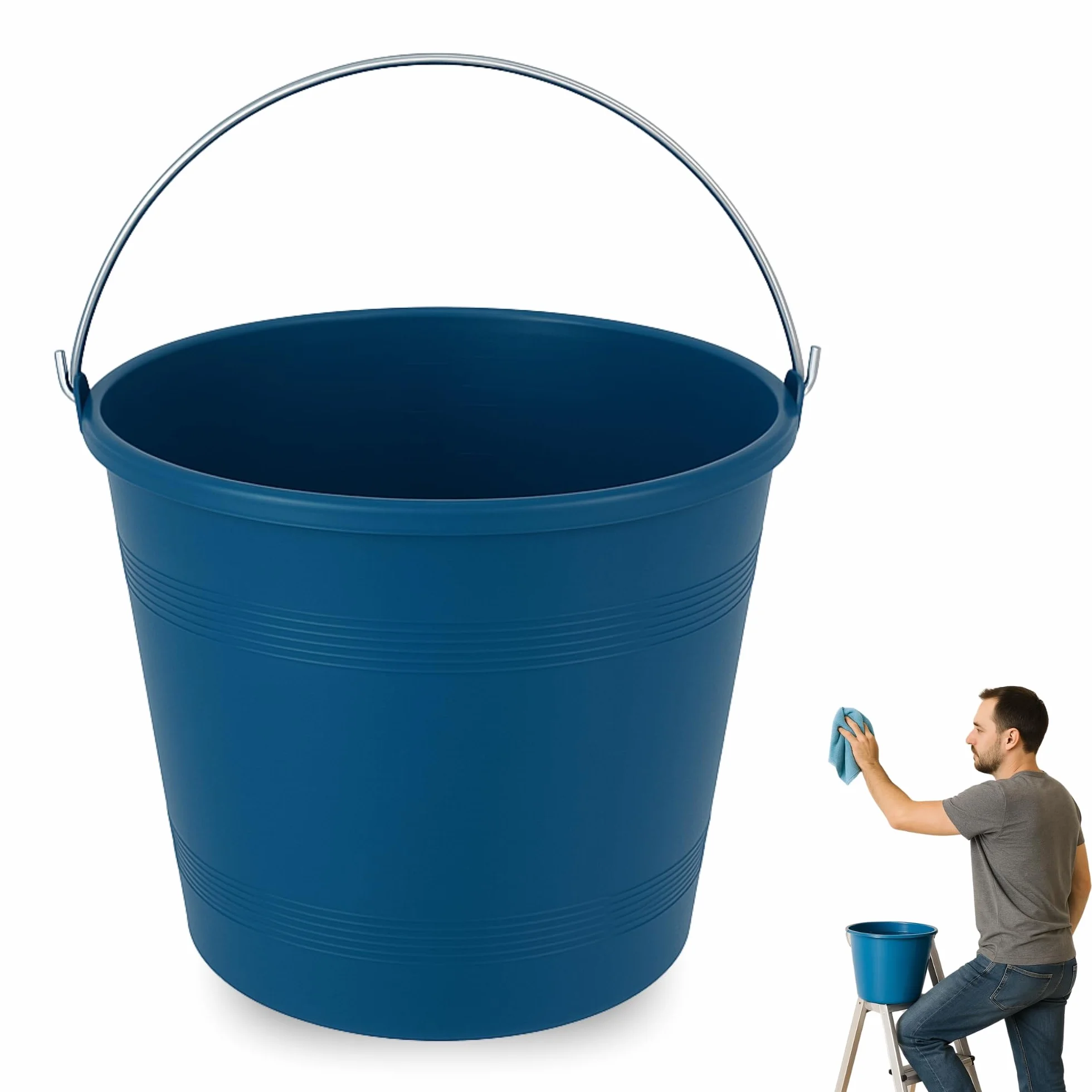 TECHZOCO Cubo engomado plástico reciclado con asa metálica 8 litros 22.5 cm altura