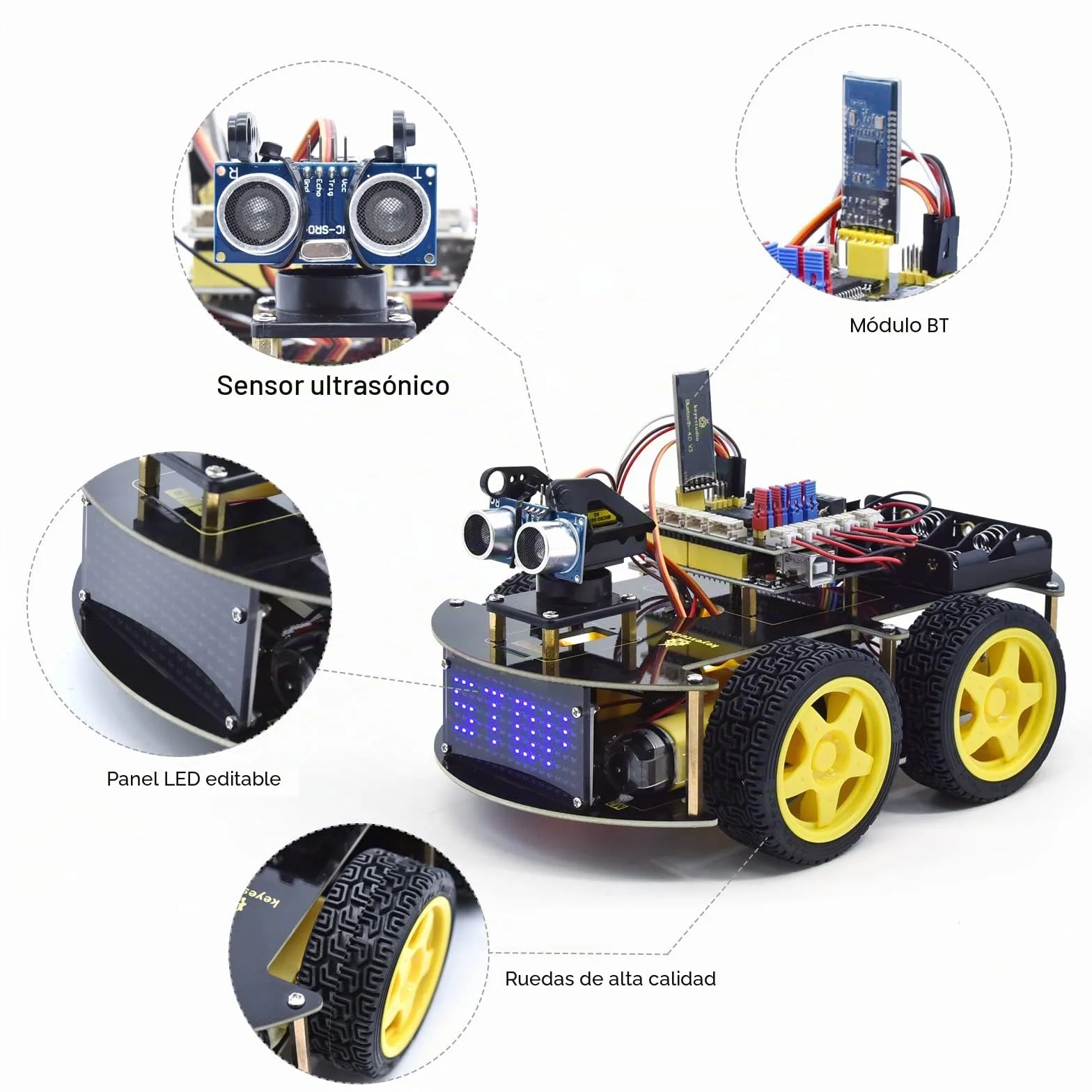 KEYESTUDIO Kit de Arranque de Coche 4WD Car Kit para Arduino IDE, Control Remoto Bluetooth IR, Seguimiento de línea, evitación de obstáculos, etc. Kit de robótica de programación para 14+ Adolescente