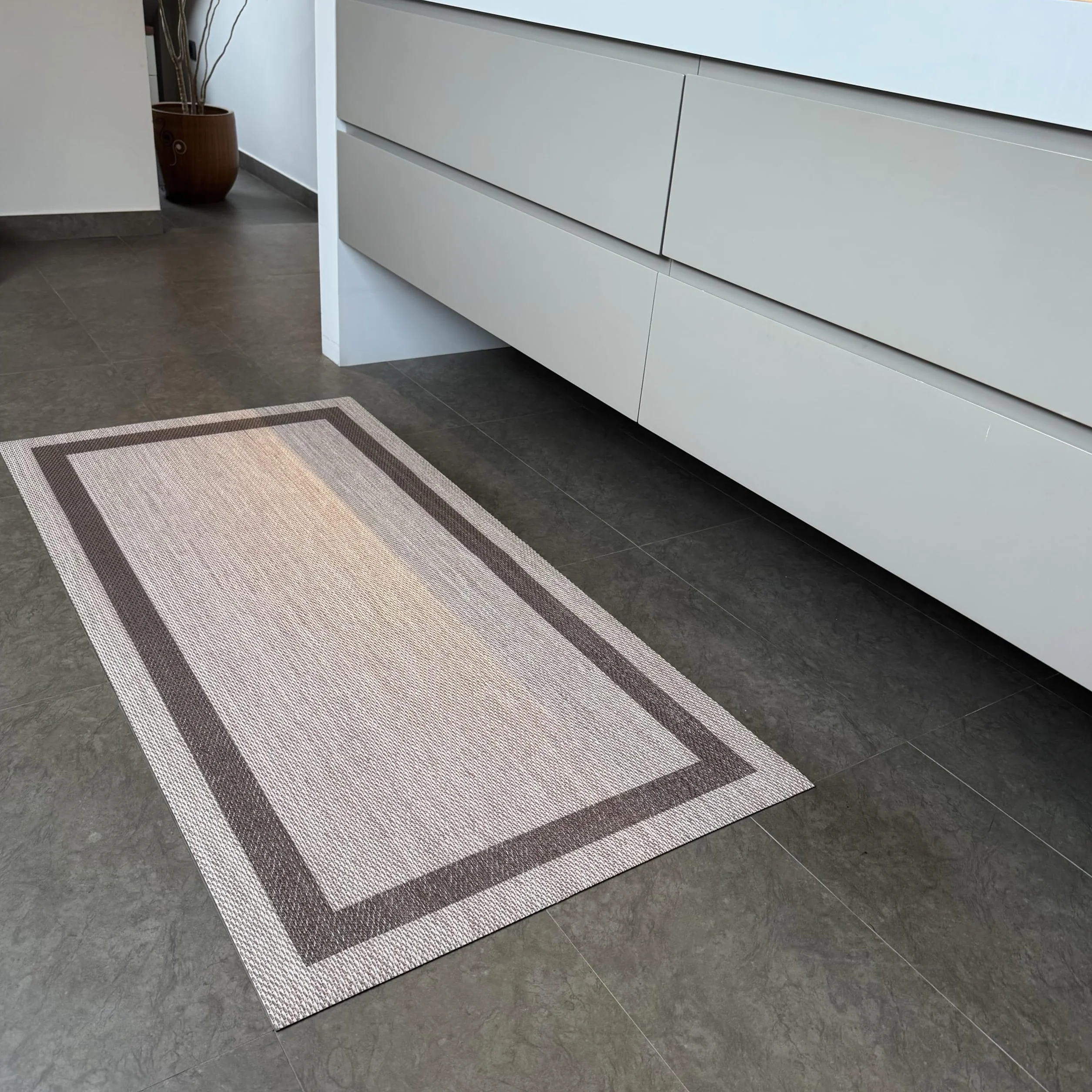 Alfombra Vinilica Trenzada Lavable Antideslizante 100x150 cm GRECA-Beige