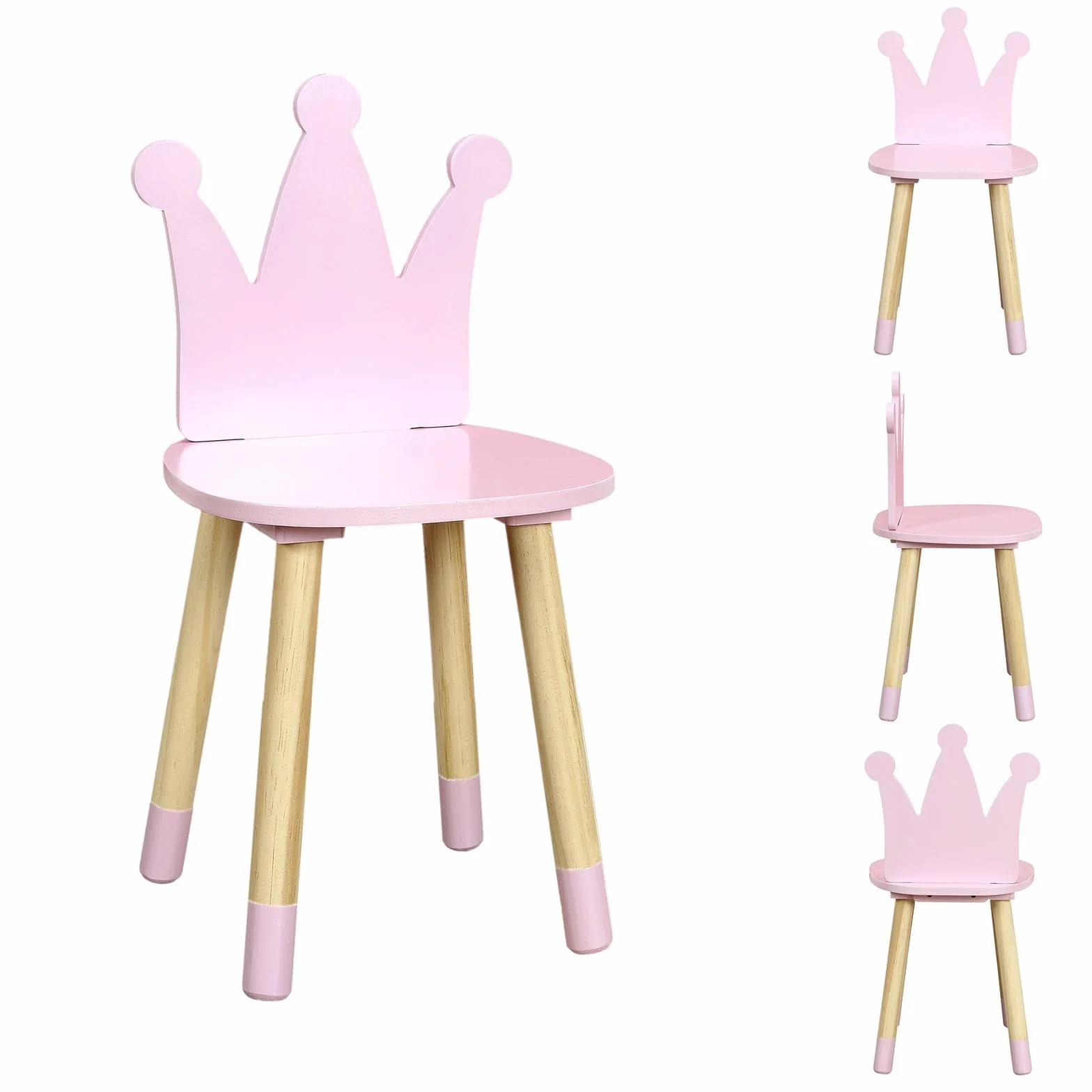 Silla Corona Rosa para Niños, Madera Natural, 54x28x27 cm, Rosa