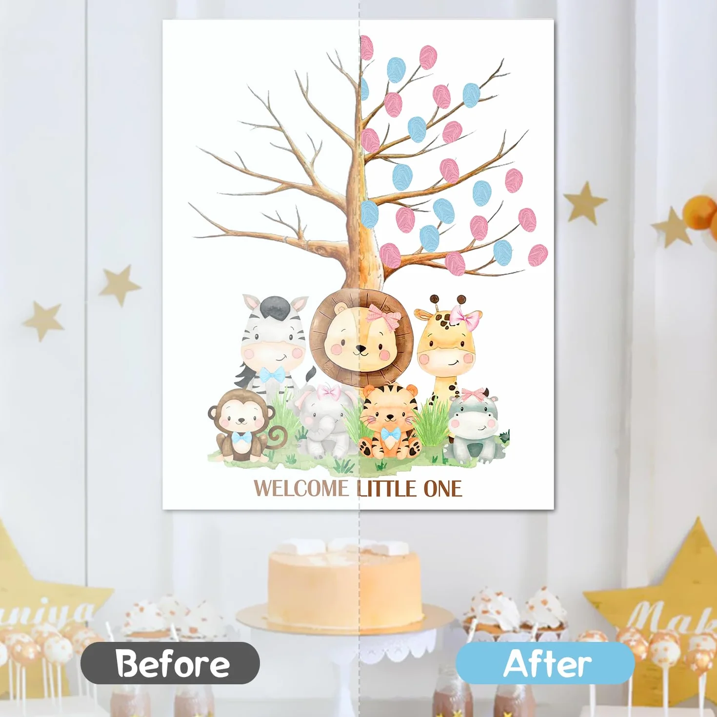 Árbol de huellas dactilares para fiesta de revelación de género, libro de visitas para baby shower