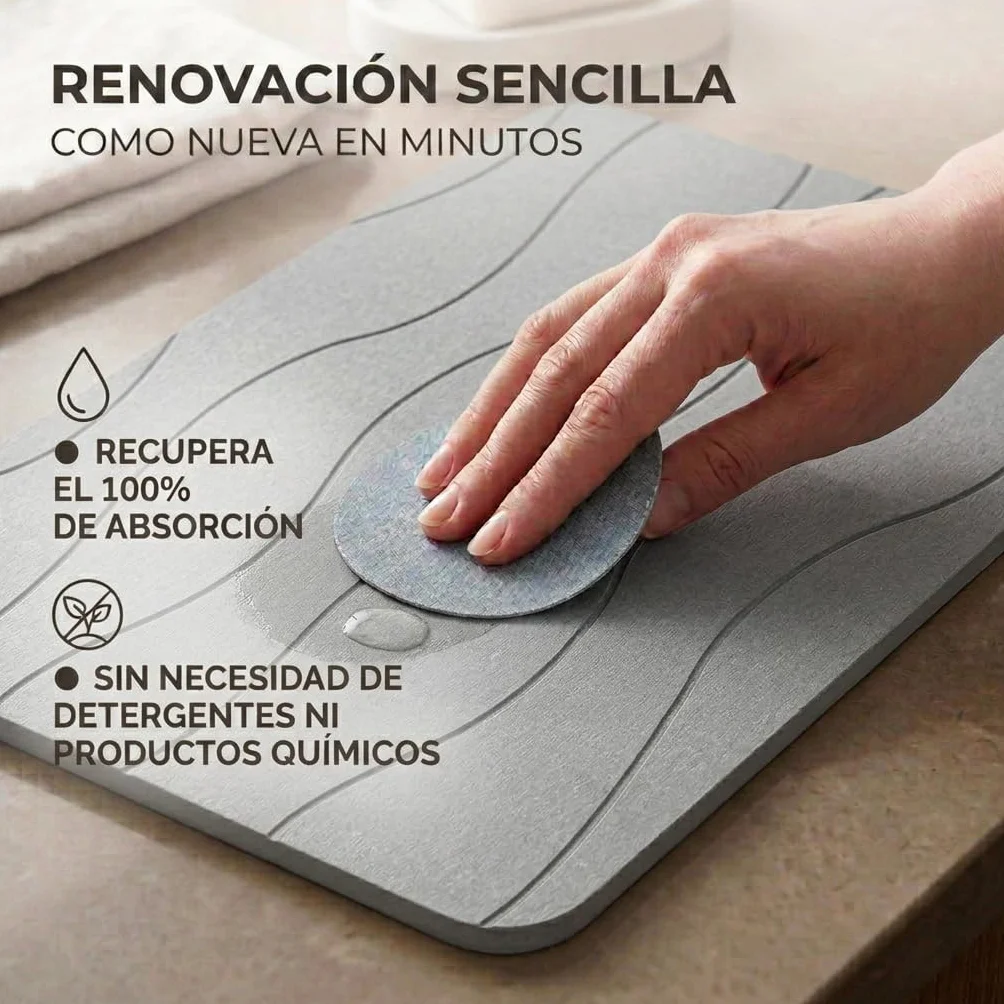 Alfombra Diatomita Baño 40x60 cm Piedra Secado Rápido Antideslizante con Lija Antimoho Gris Claro