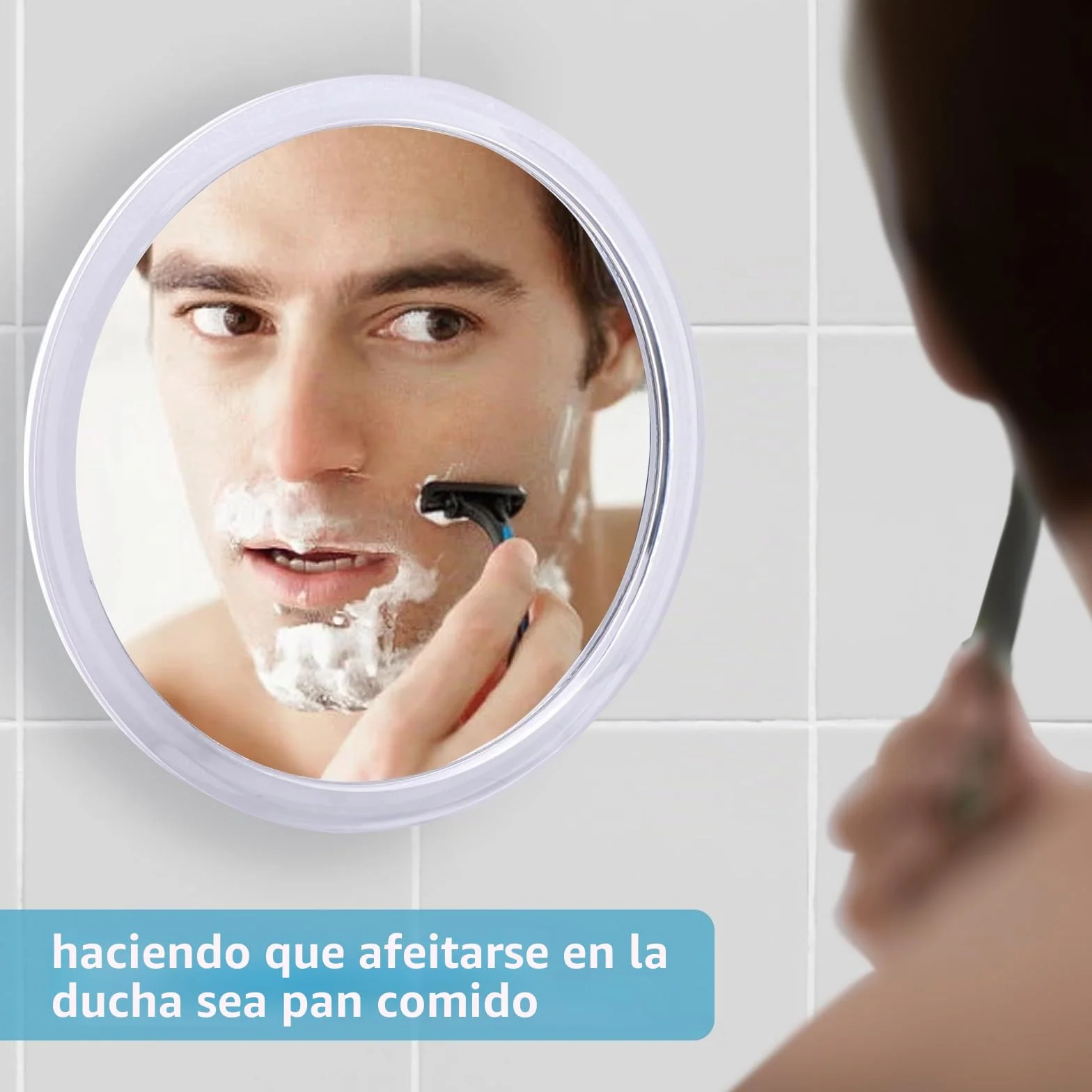 Espejo de Ducha sin Niebla antivaho inastillable con 3 Ventosas Extraíbles para Afeitado y Maquillaje