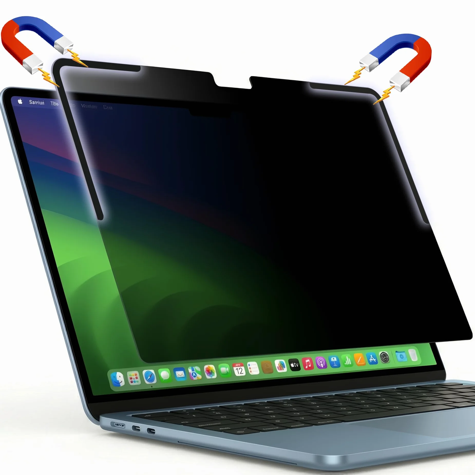 Filtro de pantalla de privacidad magnético extraíble para MacBook Air de 13.6 pulgadas (M2/M3/M4, 2022-2025), tiras en forma de L para una fijación segura, antirreflejos y bloqueo de luz