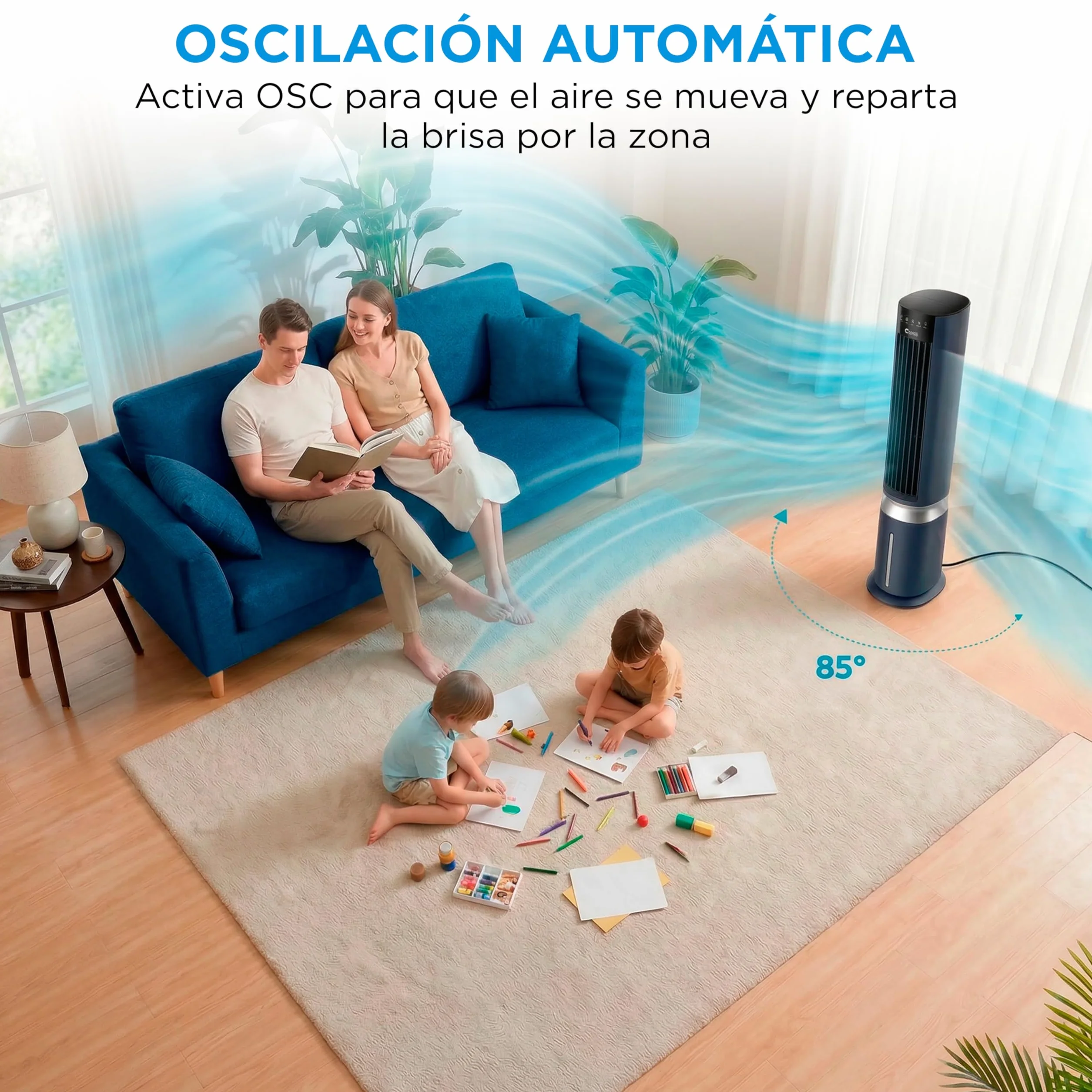 Midea Climatizador Evaporativo Portátil 3 en 1 7L con Mando a Distancia, Ventilador Enfriador Humidificador, 6 Velocidades, 5 Modos, Temporizador 12H, Oscilación 85º