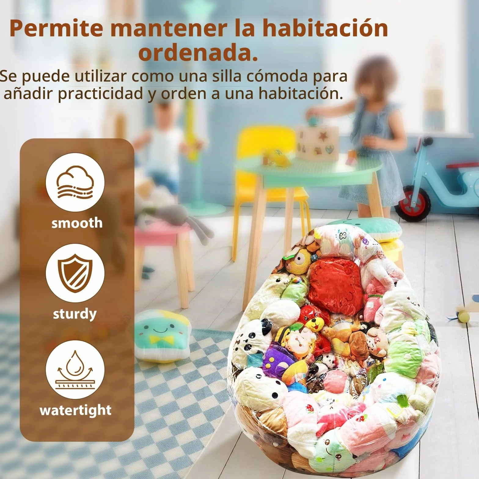 Funda de almacenamiento de juguetes de peluche 150 L transparente para silla de judías