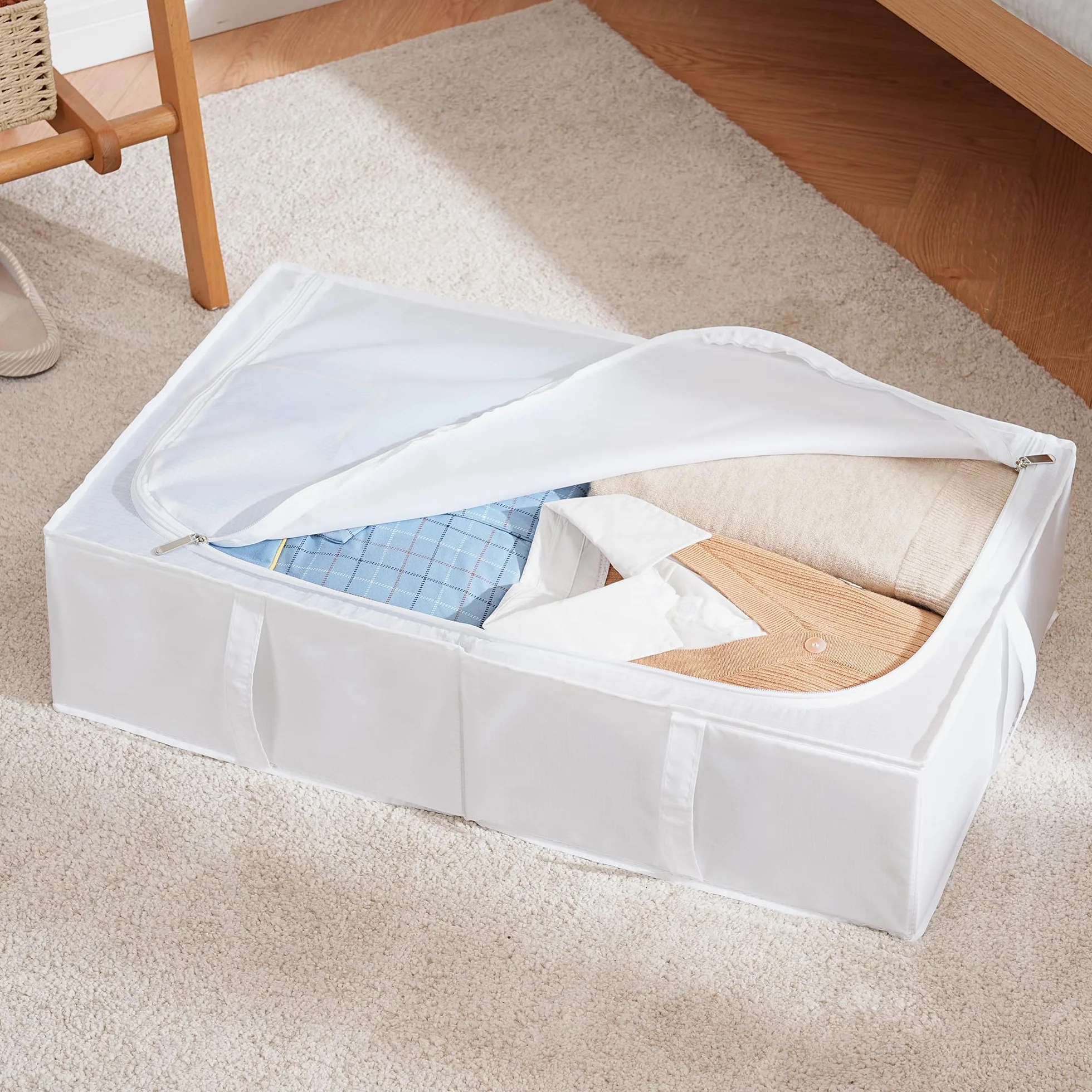 TYEERS Caja de Almacenaje Bajo la Cama con Tapa 70x42x18 cm Paquete de 4 Blanco