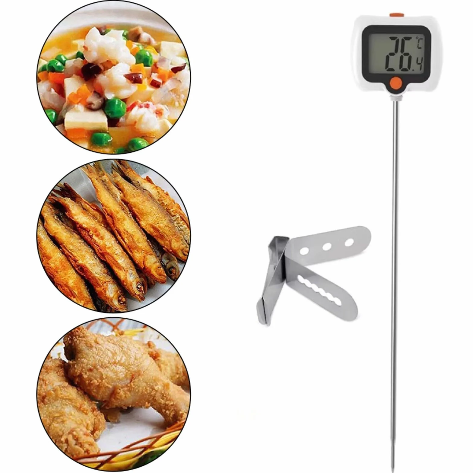 Termómetro digital para dulces de acero inoxidable con clip de olla, 5,2 cm