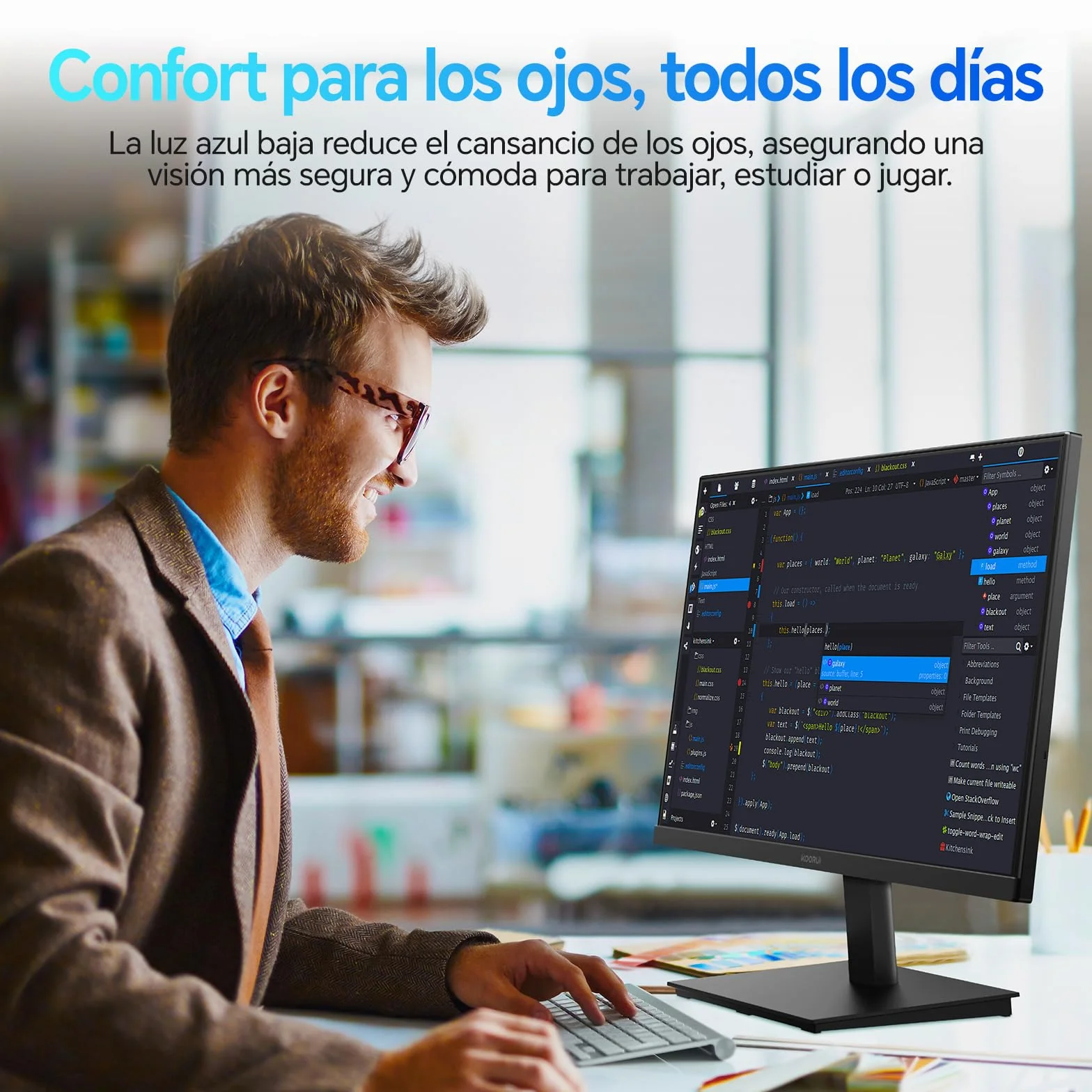 KOORUI Monitor 21.45 Pulgadas Full HD 1080p Pantalla PC Ultrafina 100Hz con Adaptive Sync, HDMI/VGA, Tecnología Eye Care, Diseño Slim para Oficina y Hogar, VESA 100x100mm