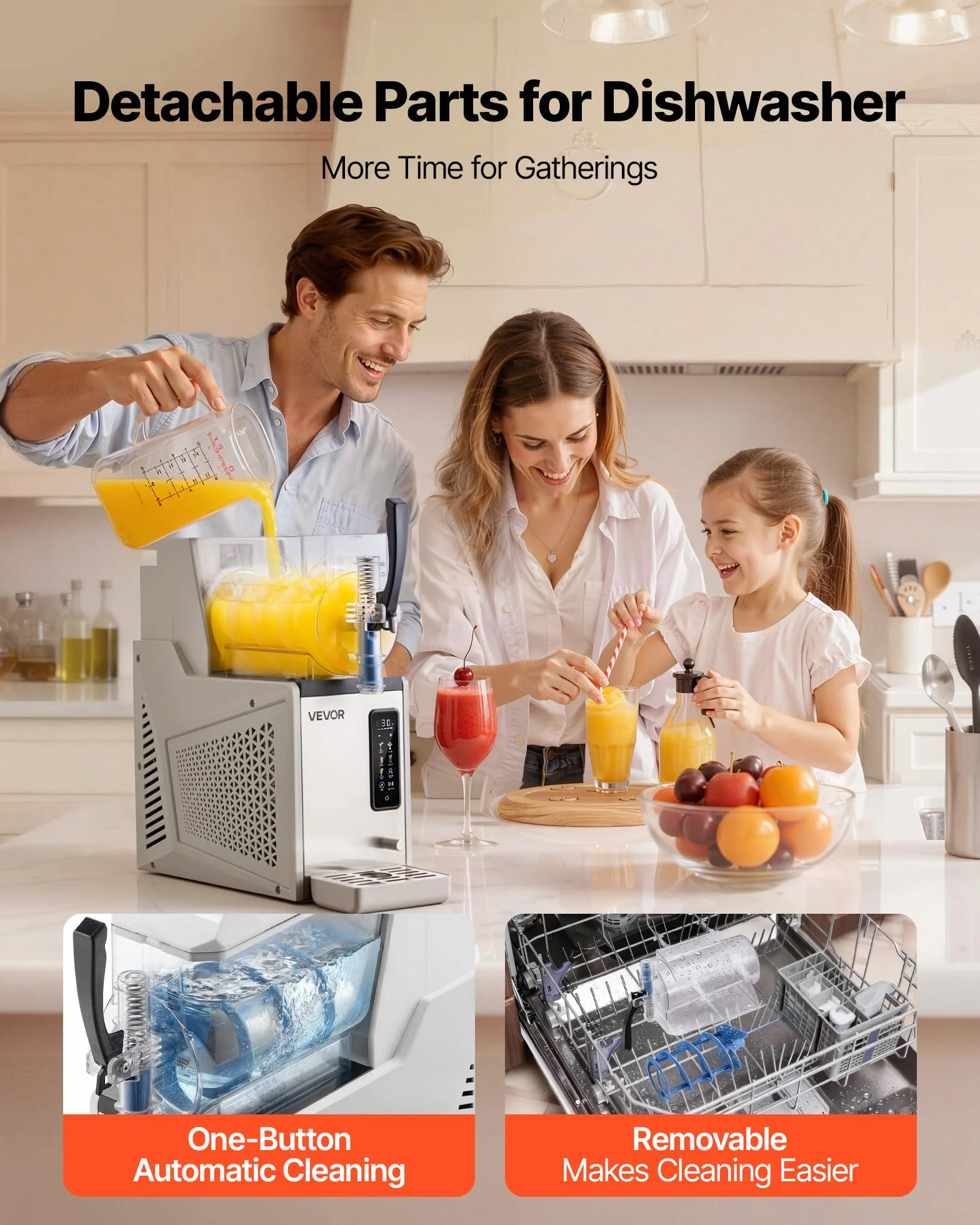 VEVOR Máquina para Hacer Granizados 3 L, Granizadora de Hielo Hogar, 5 Programas, Margaritas Frappés Batidos