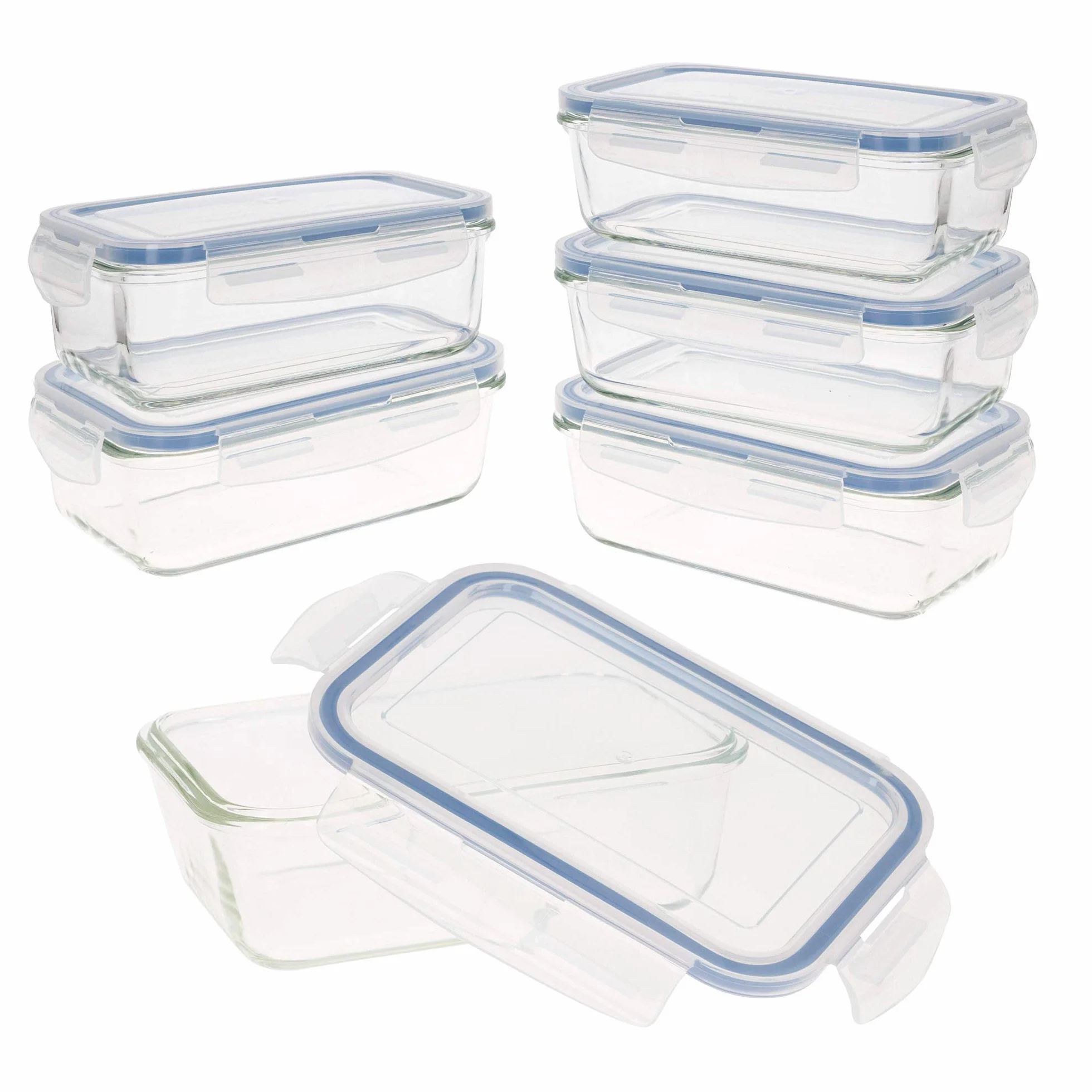 Pack 6 Recipientes Herméticos de Vidrio, táper Cristal Apto para Microondas, 800 ml, Envases para Comida con Cierre