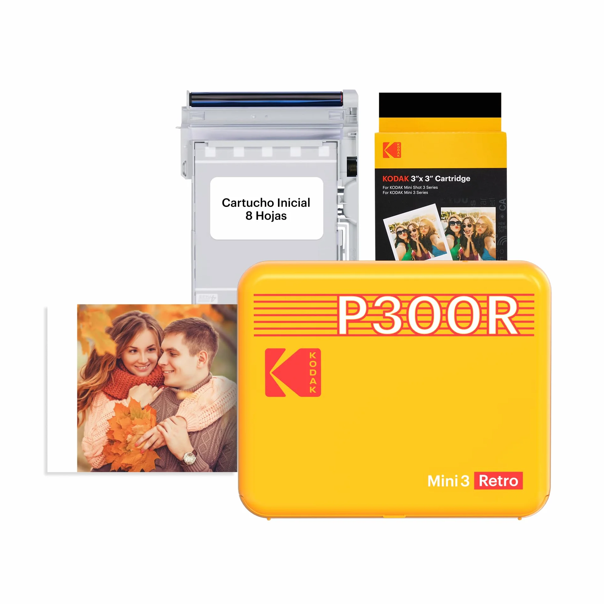 KODAK Mini 3 Retro Impresora Fotográfica Portátil 7,6 x 7,6 cm, 38 Hojas, Impresora Bluetooth para Smartphone iPhone & Android, Impresión Instantánea en Color, Sublimación 4PASS, Amarillo