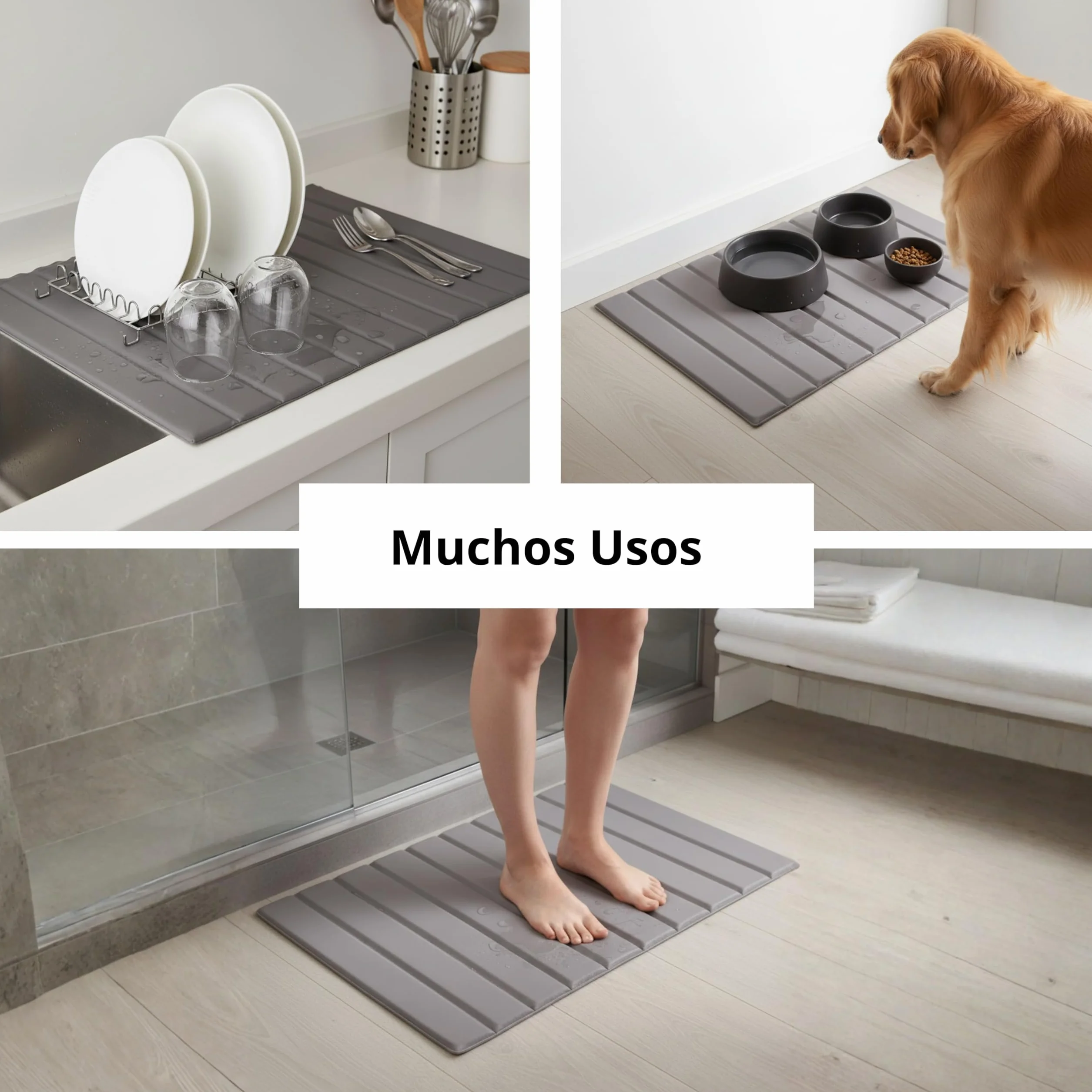 Alfombra Diatomita Cocina 60x40cm Cubierta Cuero Sintético Escurreplatos Plegable Secado Rápido