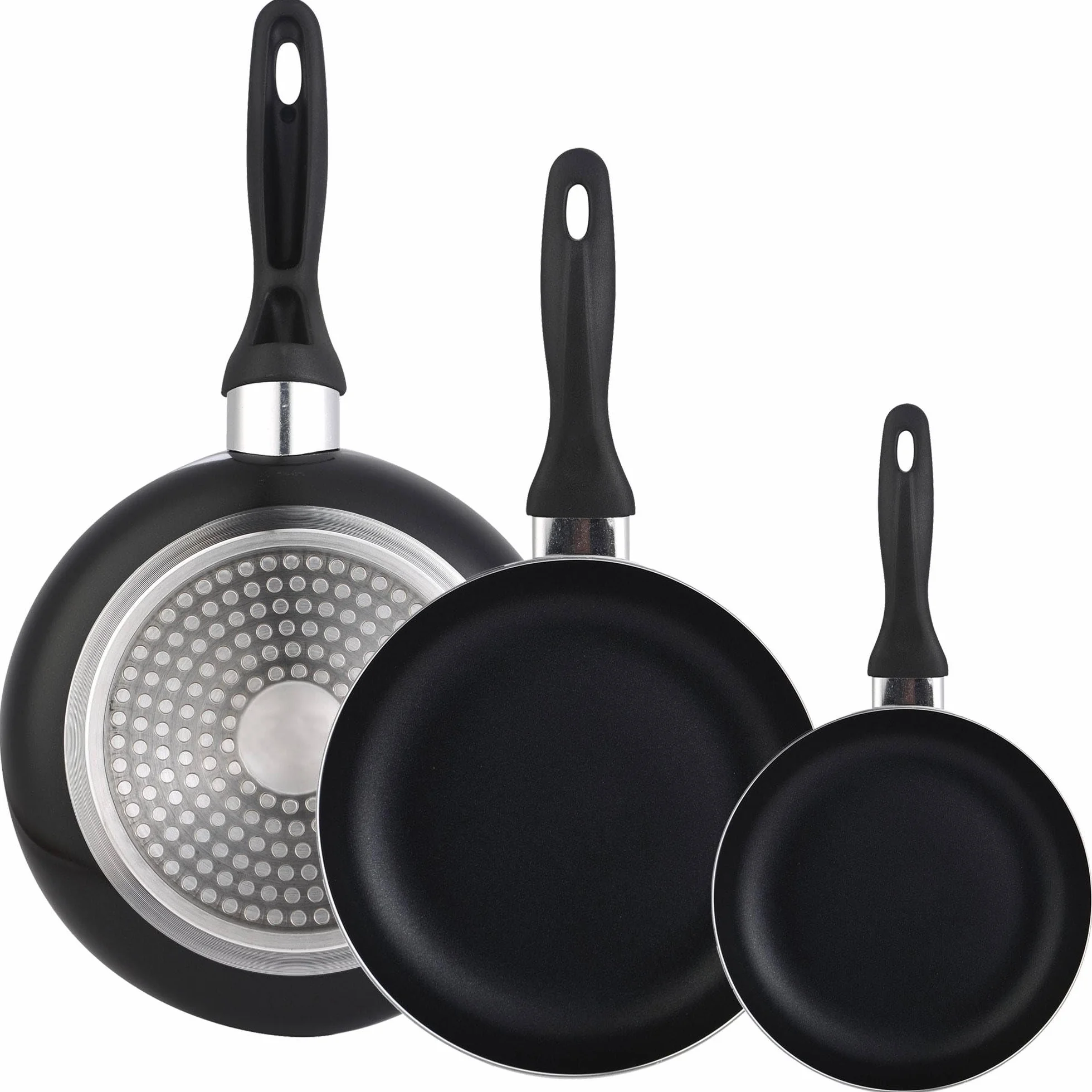 Bistro Series Set Batería de Cocina 7pc Acero Inoxidable + 3 Sartenes Negro Aluminio Prensado
