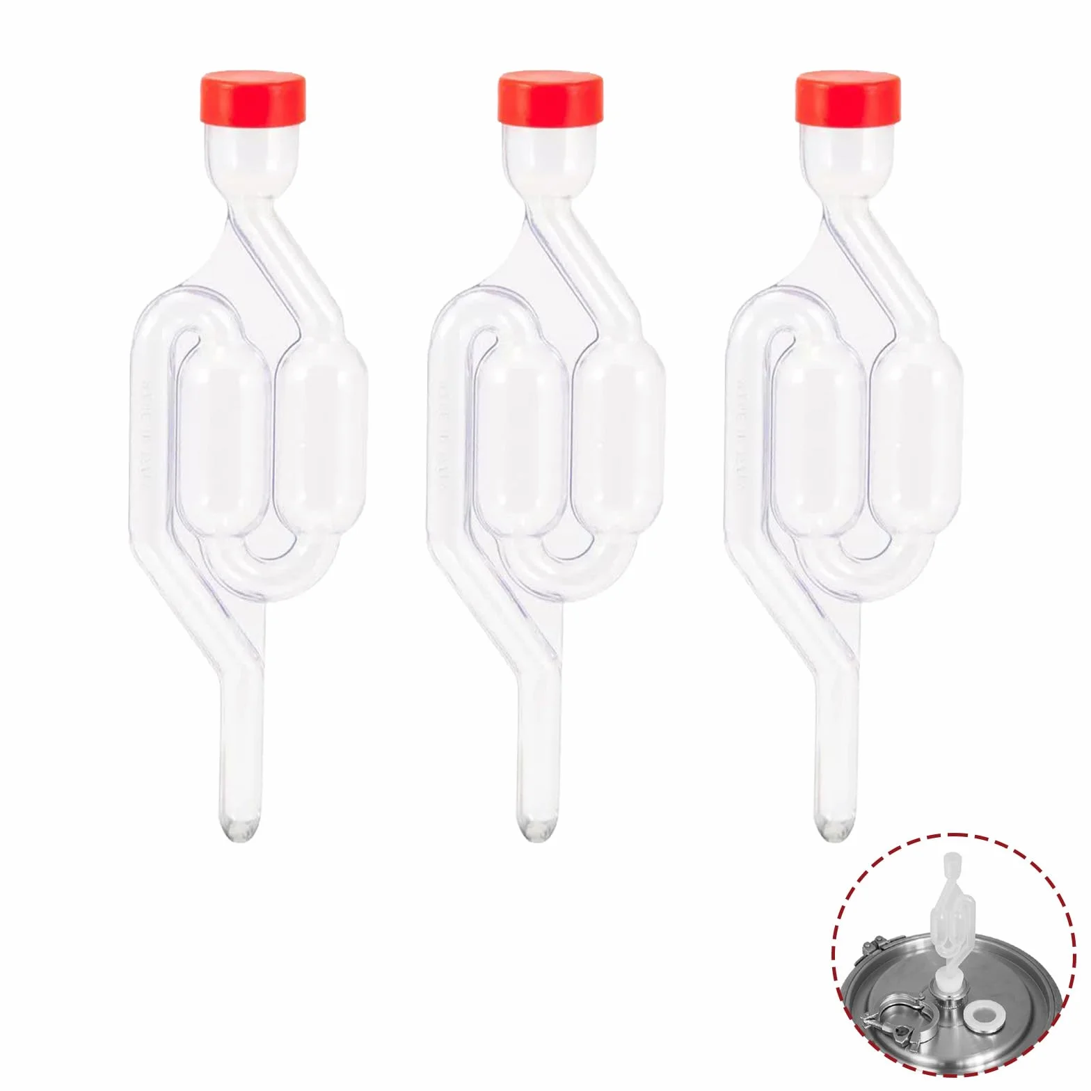 Tubo de Fermentación Airlock con Tapón de Goma, Esclusa de Aire Transparente para Cerveza, Vino y Chucrut, 170mm
