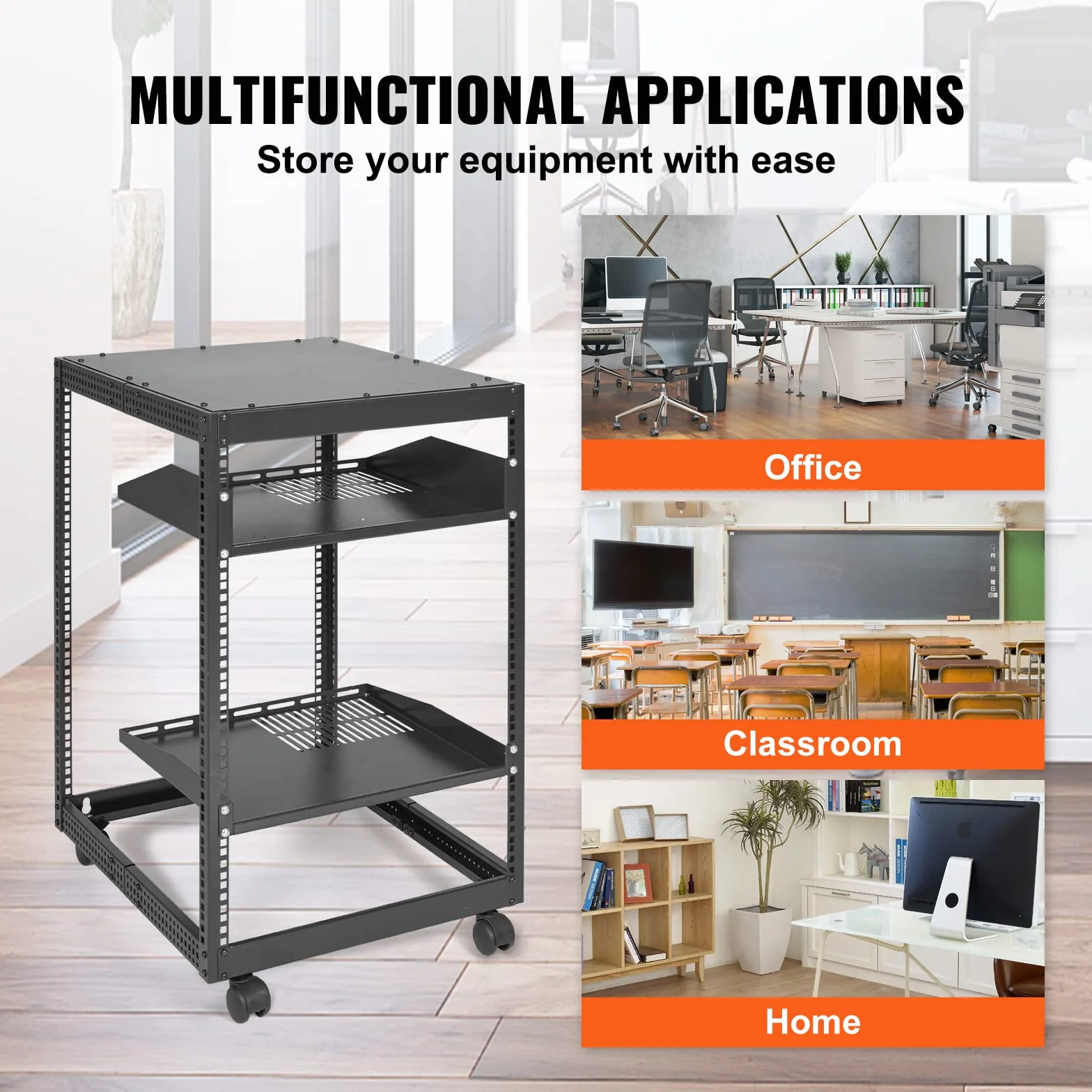 VEVOR Rack de Servidor de Marco Abierto de 15U, Profundidad Ajustable de 23"-40", Rack de Servidor de Red, 4 Postes con Ruedas, sostiene Todos Sus Equipos de TI de Red Módem enrutador de Engranaje