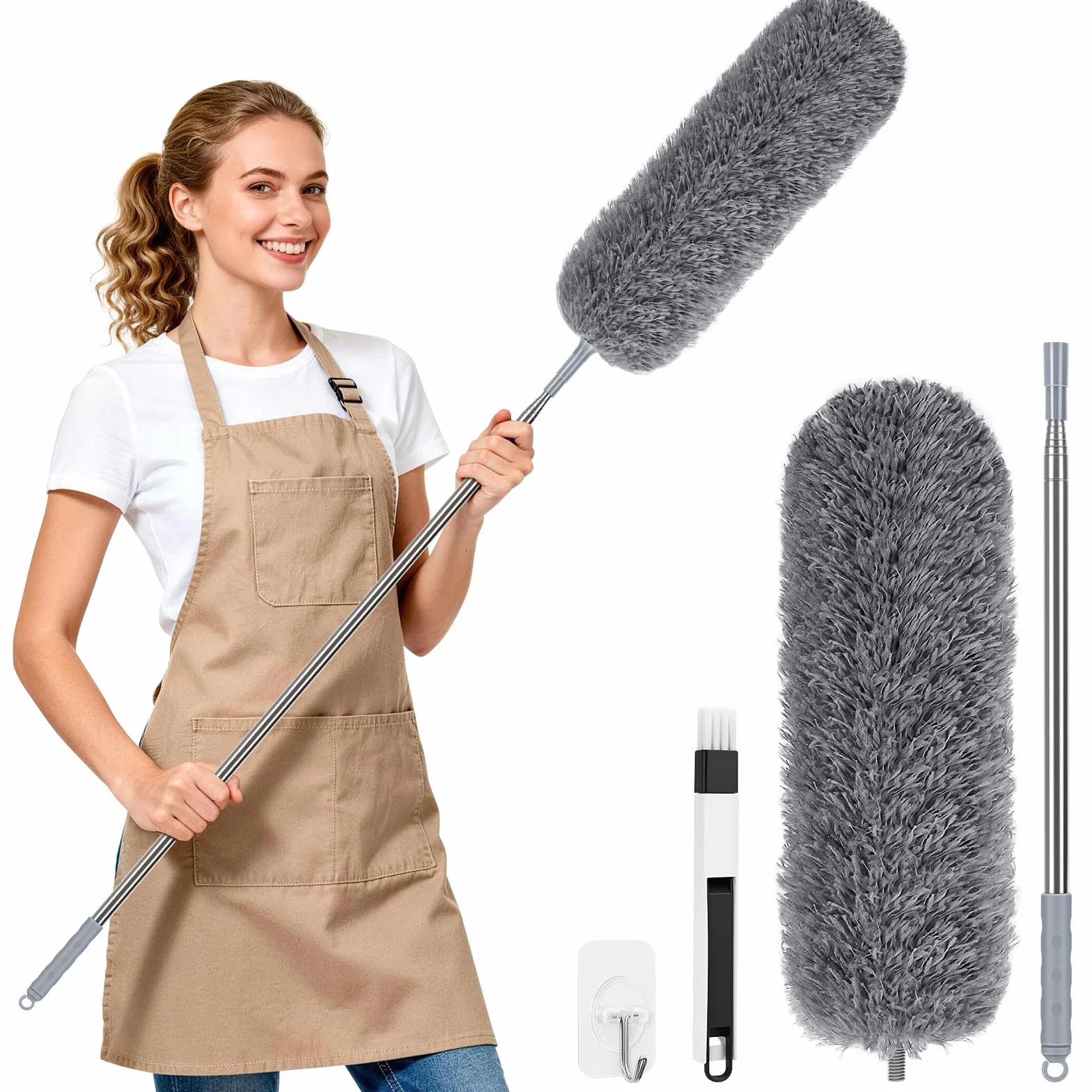 Plumero Telescópico Extensible 280cm, Atrapapolvo de Microfibra Lavable, Quita Polvo para Techos Altos