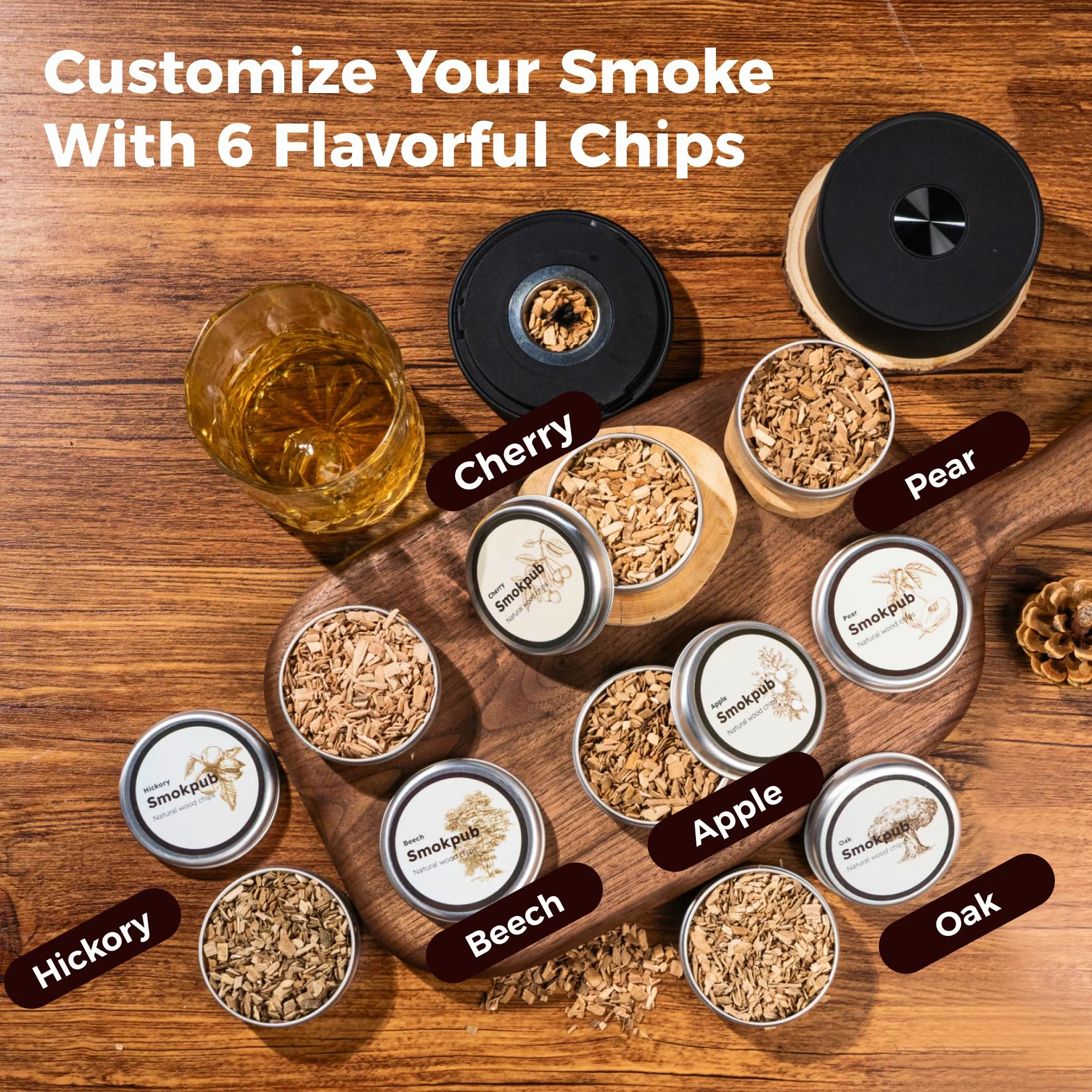 SMOKPUB Kit de Ahumador Eléctrico para Whisky con 6 Chips de Madera