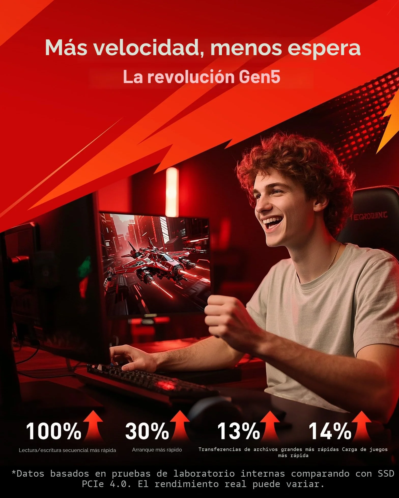 Lexar Ares Pro SSD 1TB PCIe Gen5 NVMe M.2 SSD Interno, hasta 14.000 MB/s de Lectura – para Aplicaciones de IA, Juegos AAA, Edición de Video, Compatible con PC, Laptops & PS5