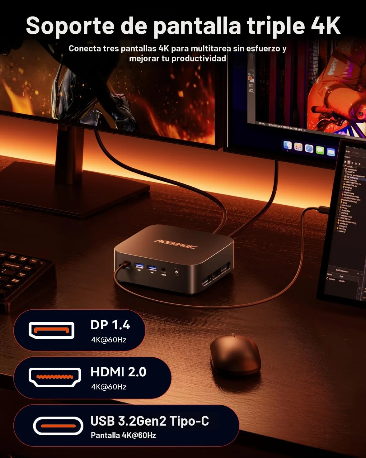 ACEMAGIC Kron K1 Mini PC, Windows 11 Pro, AMD Ryzen 5 7430U, 16GB RAM, 512GB SSD, WiFi 6