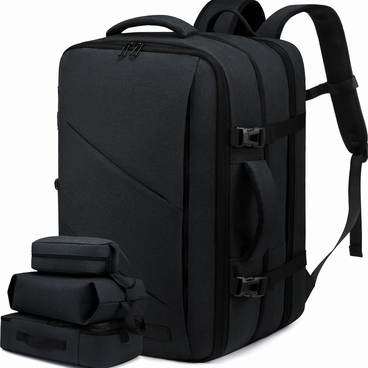 LOVEVOOK Mochila Viaje Cabina Avion Maletas De Viaje Cabina, 50L Equipaje De Mano Mujere Hombre, Mochila Para Portátil 18 Pulgadas, Travel Backpack Cabin Bag para Viagem Trabajo Escuela, Negro