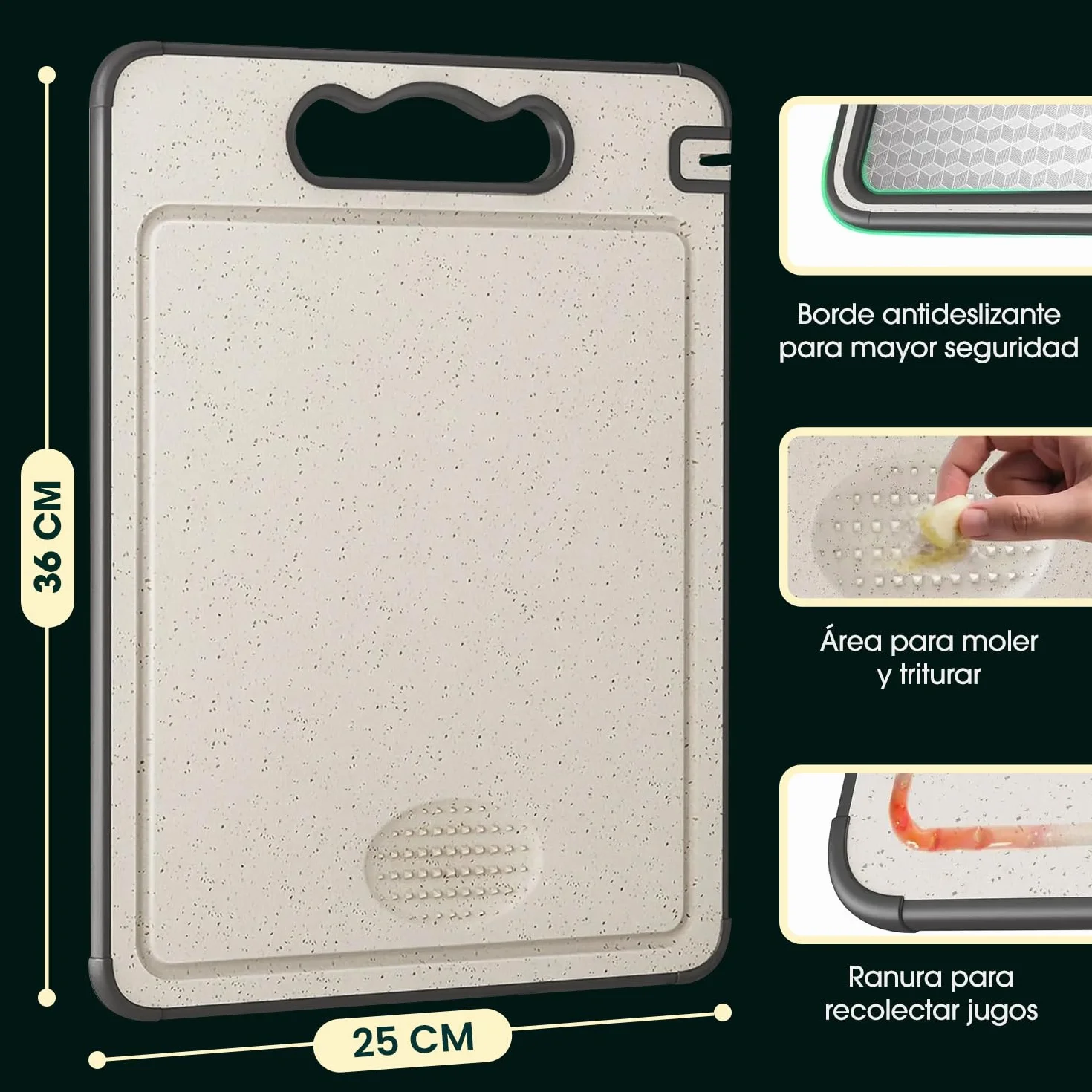 Tabla de Cortar Acero Inoxidable 36x25 cm - Doble Cara Antibacteriana para Carne y Verduras