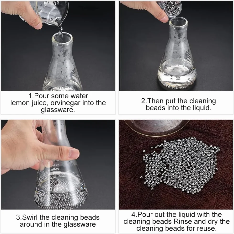 Bolas de limpieza de acero inoxidable para decantadores, botellas y cristalería, 1200 unidades reutilizables