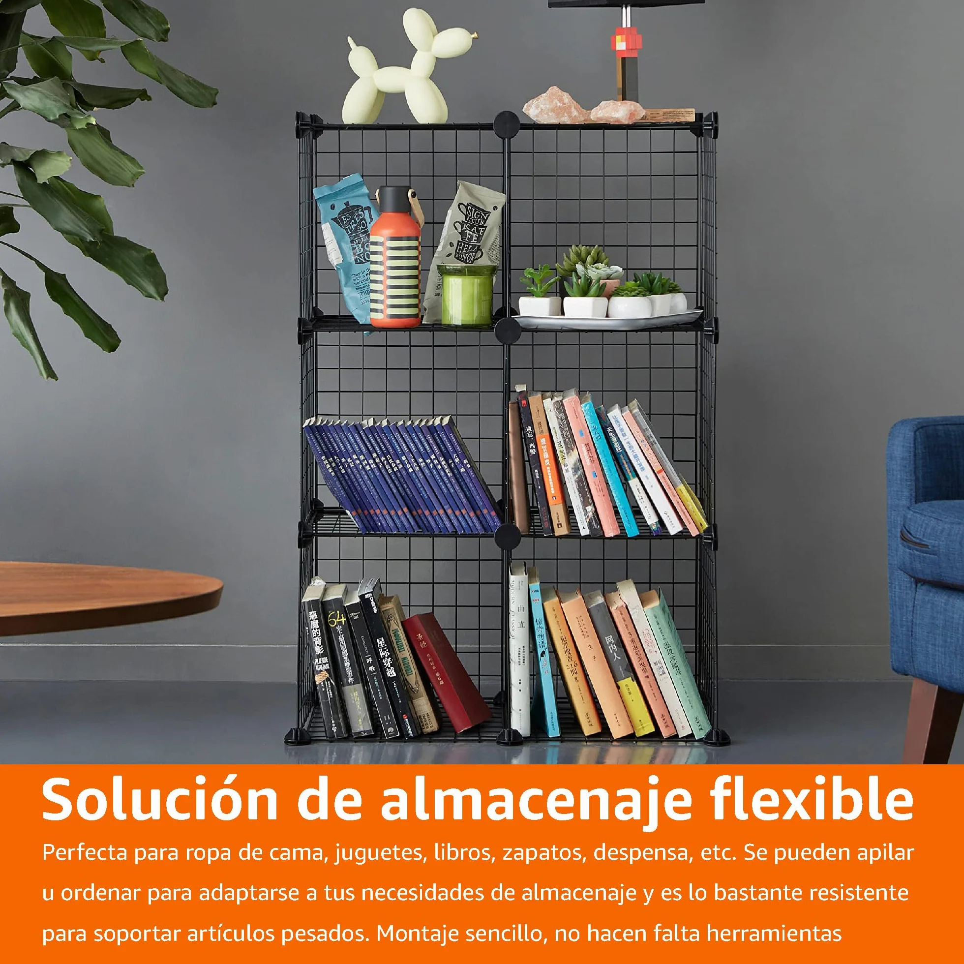 Amazon Basics Estantes apilables de rejilla de alambre 6 cubos 66 x 32 x 96.5 cm negro