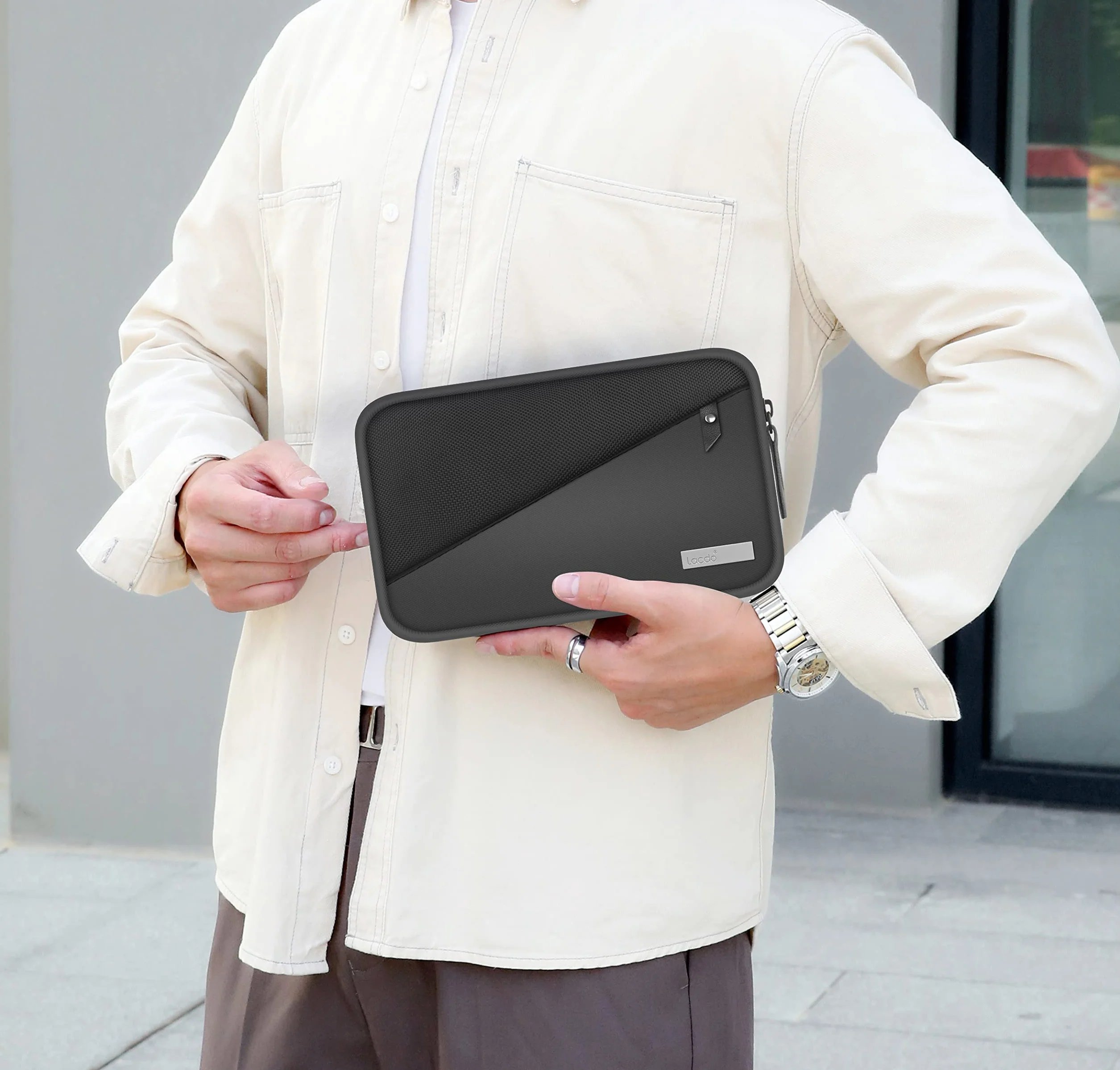 Lacdo Bolsa Almacenamiento Organizador electrónicos para Cargador, Mouse, Cable, Unidad Flash USB, Tarjeta SD, Estuche de Transporte Bolsa de Almacenamiento Banco de energía Blando, Negro