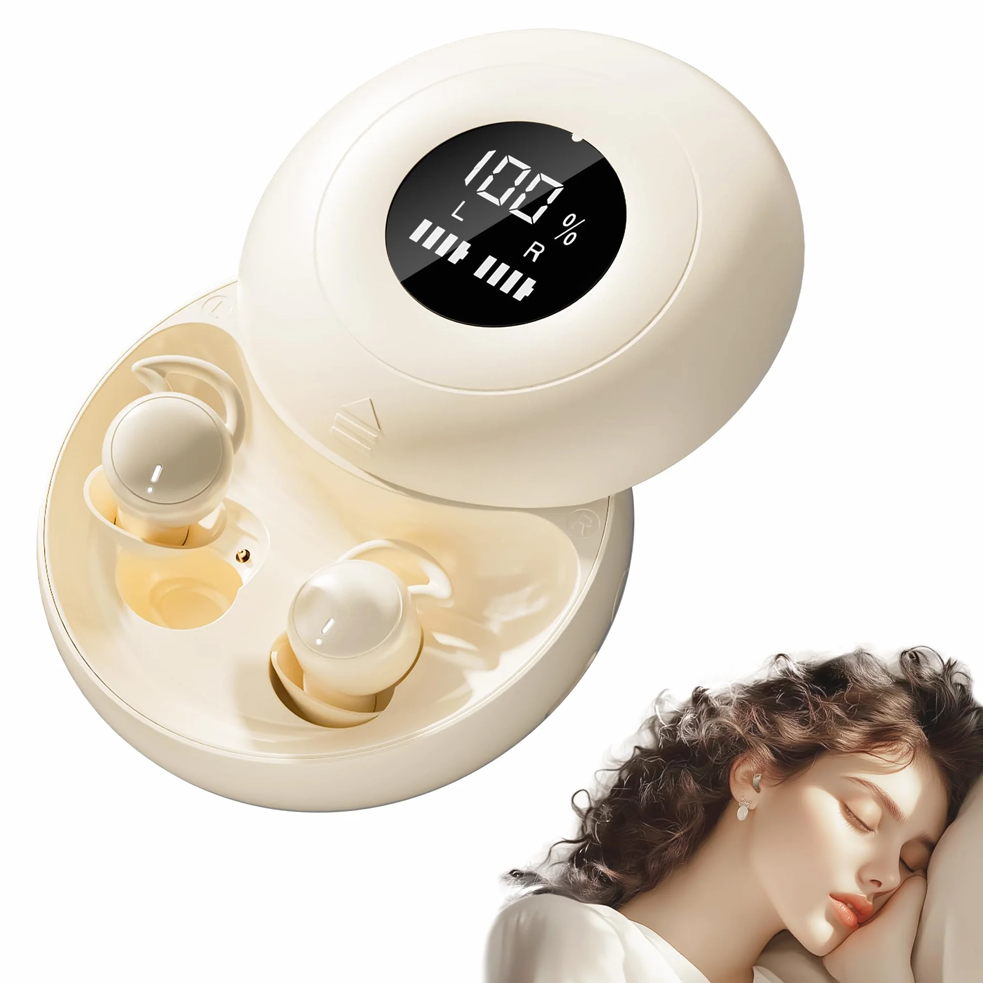 Auriculares para Dormir, Mini Auriculares para Dormir, inalámbricos Bluetooth 6.0, Silicona líquida, para Dormir de Lado, indicador de Potencia para Entrenar, Trabajar, Viajar(Blanquecino)
