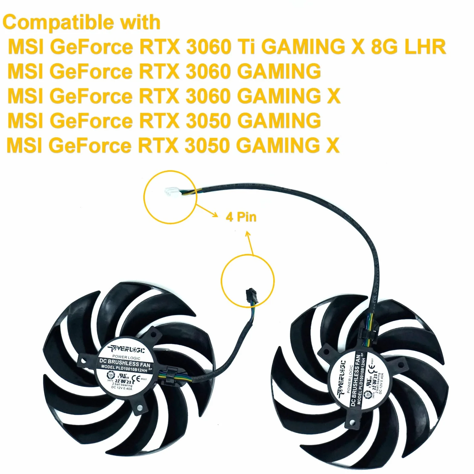 Replacement Graphics Card Cooler Fan Compatible con MSI GeForce RTX 3060 Ti Gaming X 8G LHR, 3060 GAMING/X, 3050 GAMING/X, PLD10010B12HH, 2 bolas, 95 mm