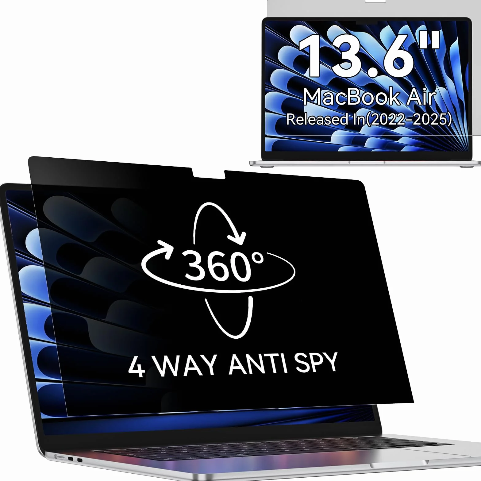 Filtro de privacidad de 360° para MacBook Air de 13,6 pulgadas M4 2025 / M3 2024 / M2 2022, Filtro antiespionaje de protección de pantalla, Pantalla de privacidad para portátil Mac Modelo - A3240