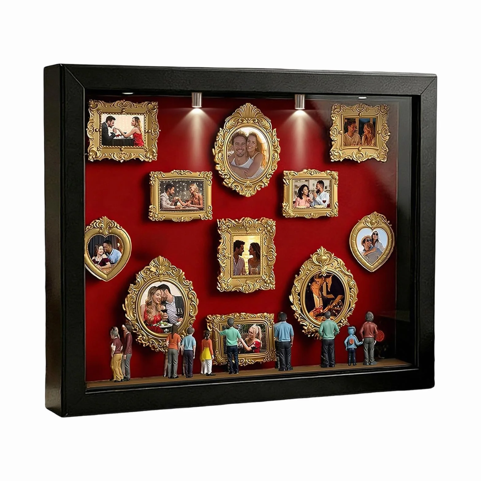 Cuadro De Pared O Mesa con Efecto Museo, Cajas De Silueta Mini con Luz Y Figuras Coleccionables, para 11 Imágenes, Decoración para Apartamento, Regalo Romántico Y Familiar