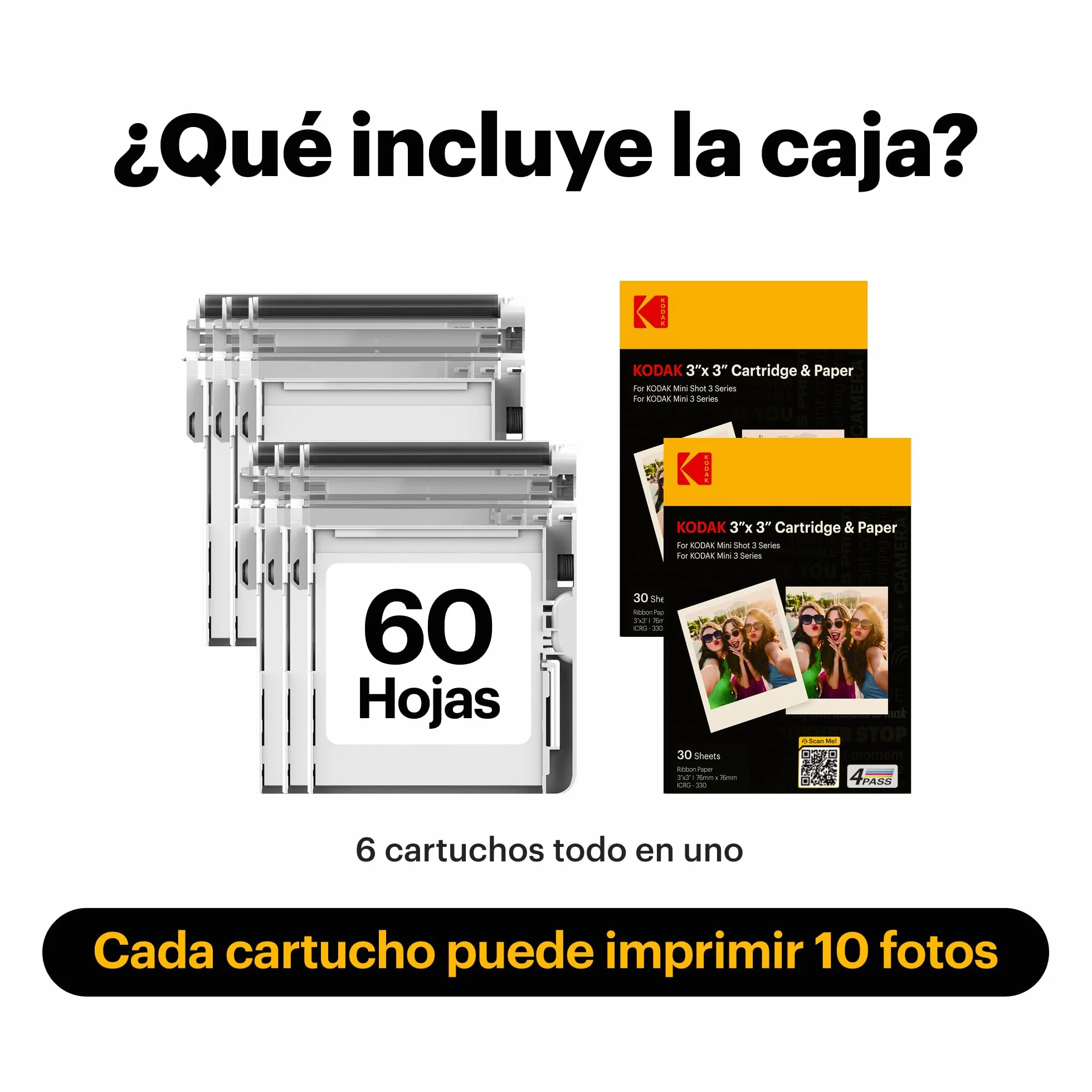 KODAK ICRG360 – Cartouches et papiers 60 photos 7,6 x 7,6 cm (compatibles KODAK Mini Shot C300, C300R, MS300, P300R)
