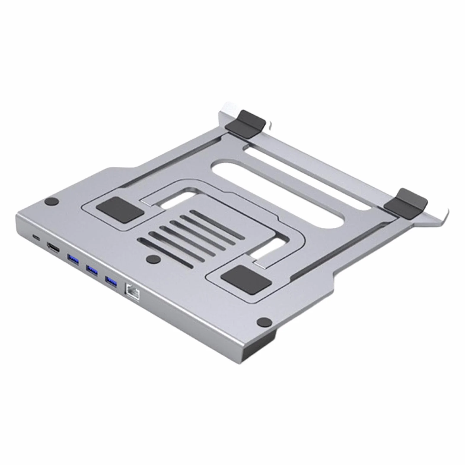 Soporte ergonómico para portátil con estaciones de acoplamiento integradas y 6 ajustes de altura para un cómodo soporte portátil con concentradores