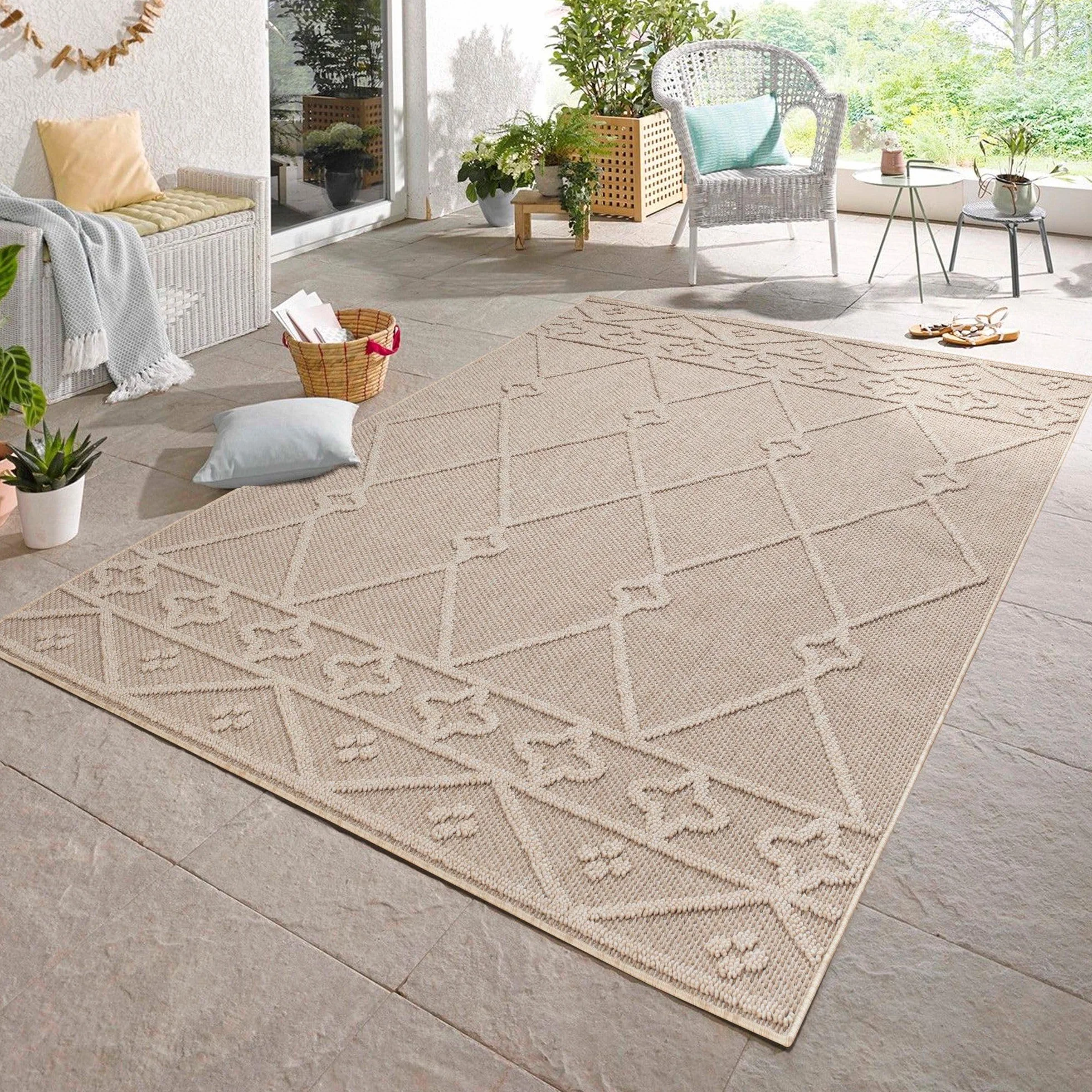 Carpetsale24 Alfombra de Exterior, Color Beige, diseño Vintage, 110776, Alfombra Rectangular, Alfombras para terraza-balcón-jardín o Cocina, 160 x 230 cm