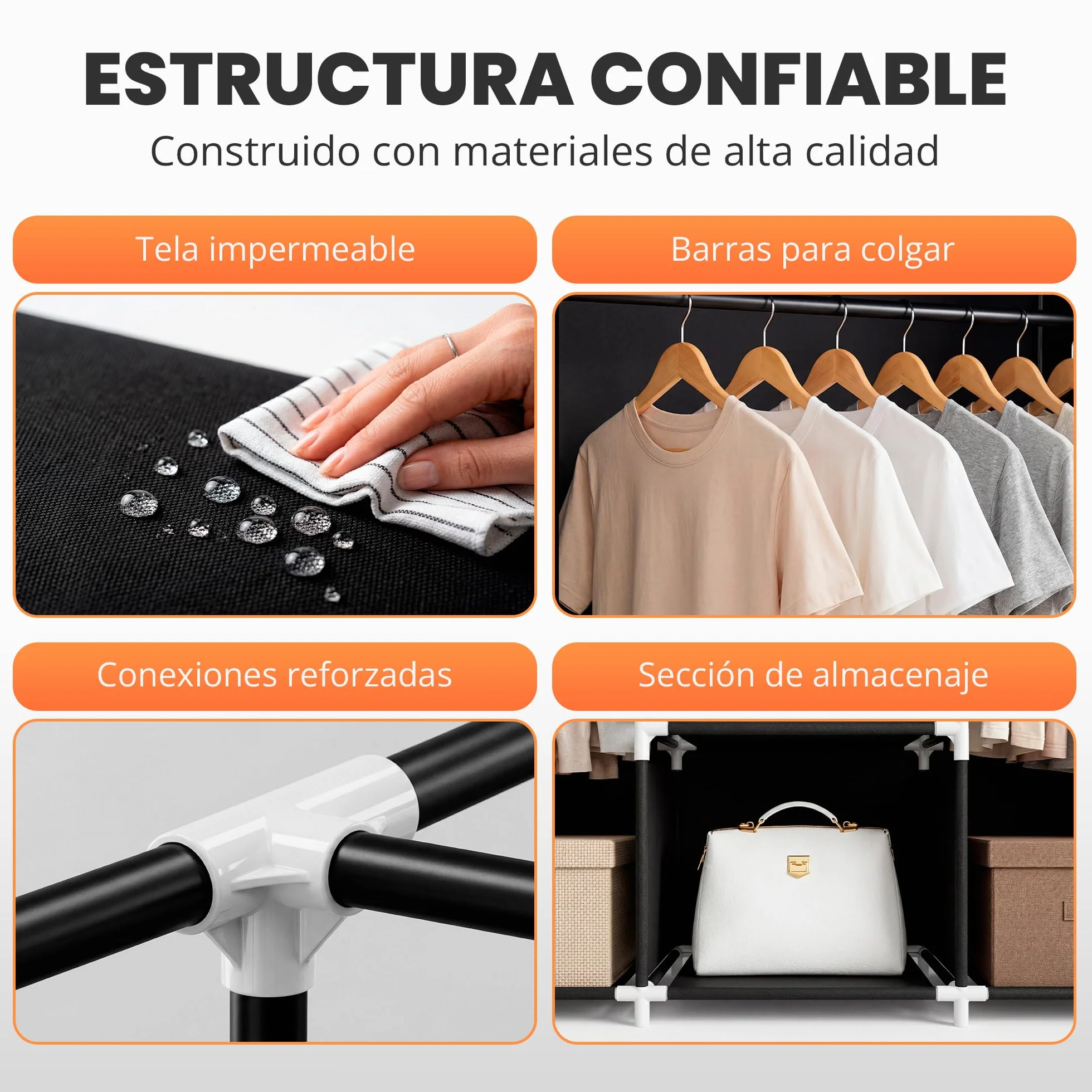 JUPPLIES Armario de Tela Portátil 45x127x168 cm Estanterías Bolsillos Laterales Barras Colgar Ropa Plegable Ligero