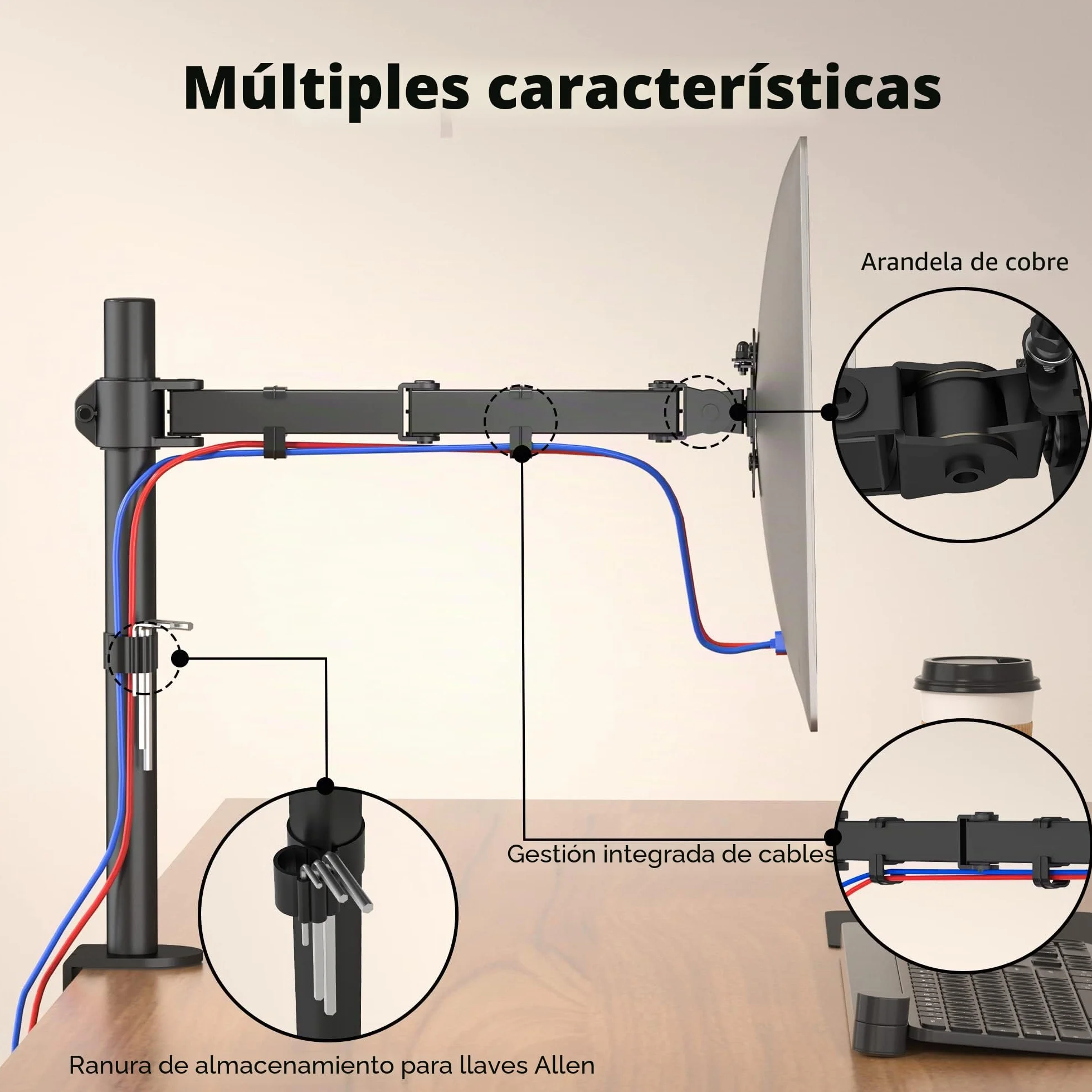 BONTEC Soporte Monitor para Pantallas LCD LED de 13-32 Pulgadas, Brazo Monitor de Escritorio para Pantallas de Monitor hasta10 kg, Altura Ajustable, 2 Opciones de Montaje, VESA 75x75/100x100mm