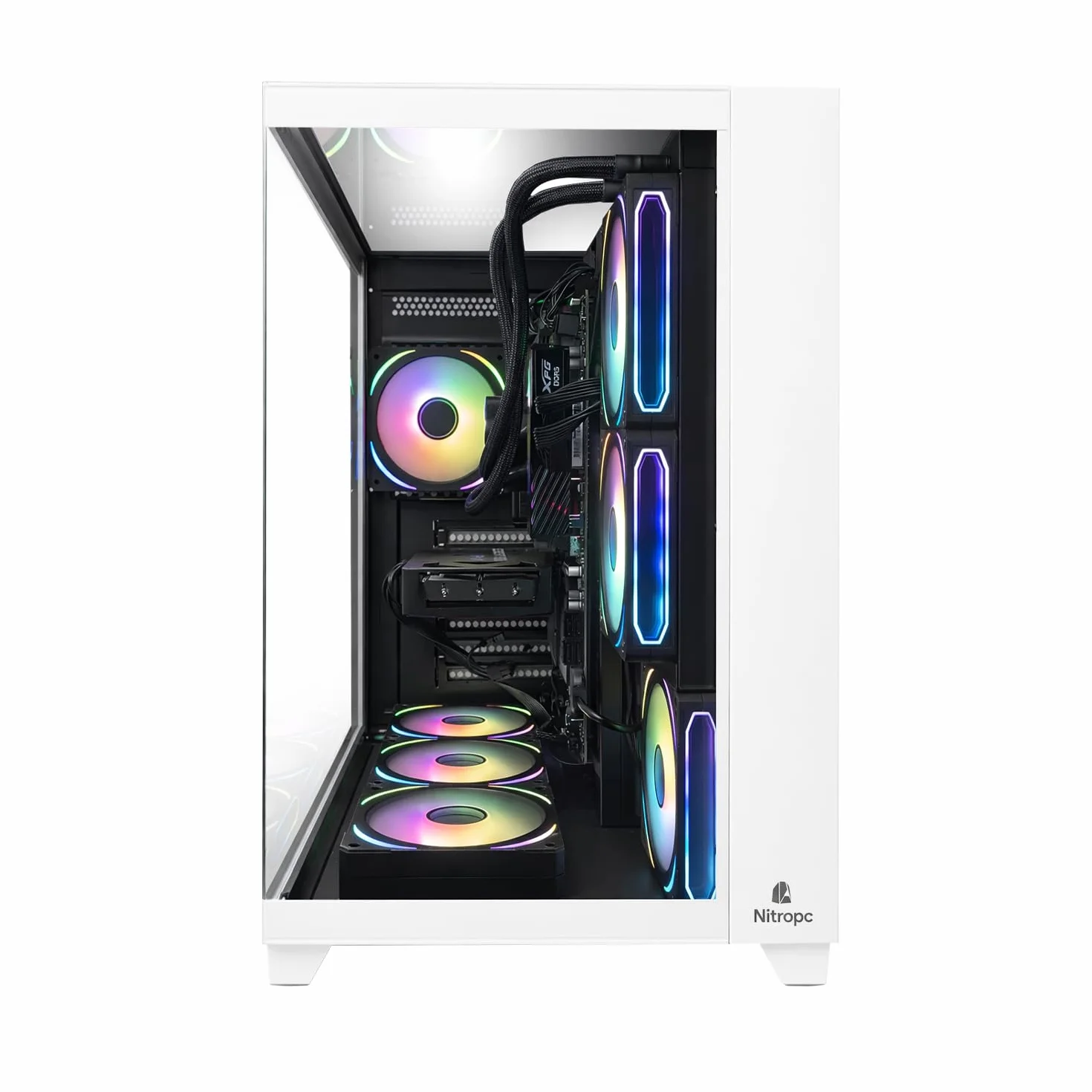 NitroPC - Pack Extremo | PC Gaming Completo (Intel Core i7 12700K 12/20 5.0GHz, RTX 5060 8GB, RAM 32GB, M.2 1TB, Windows 11 PRO | WiFi, Monitor Curvo 27", Teclado, ratón, Cascos) PC sobremesa (Blanco)