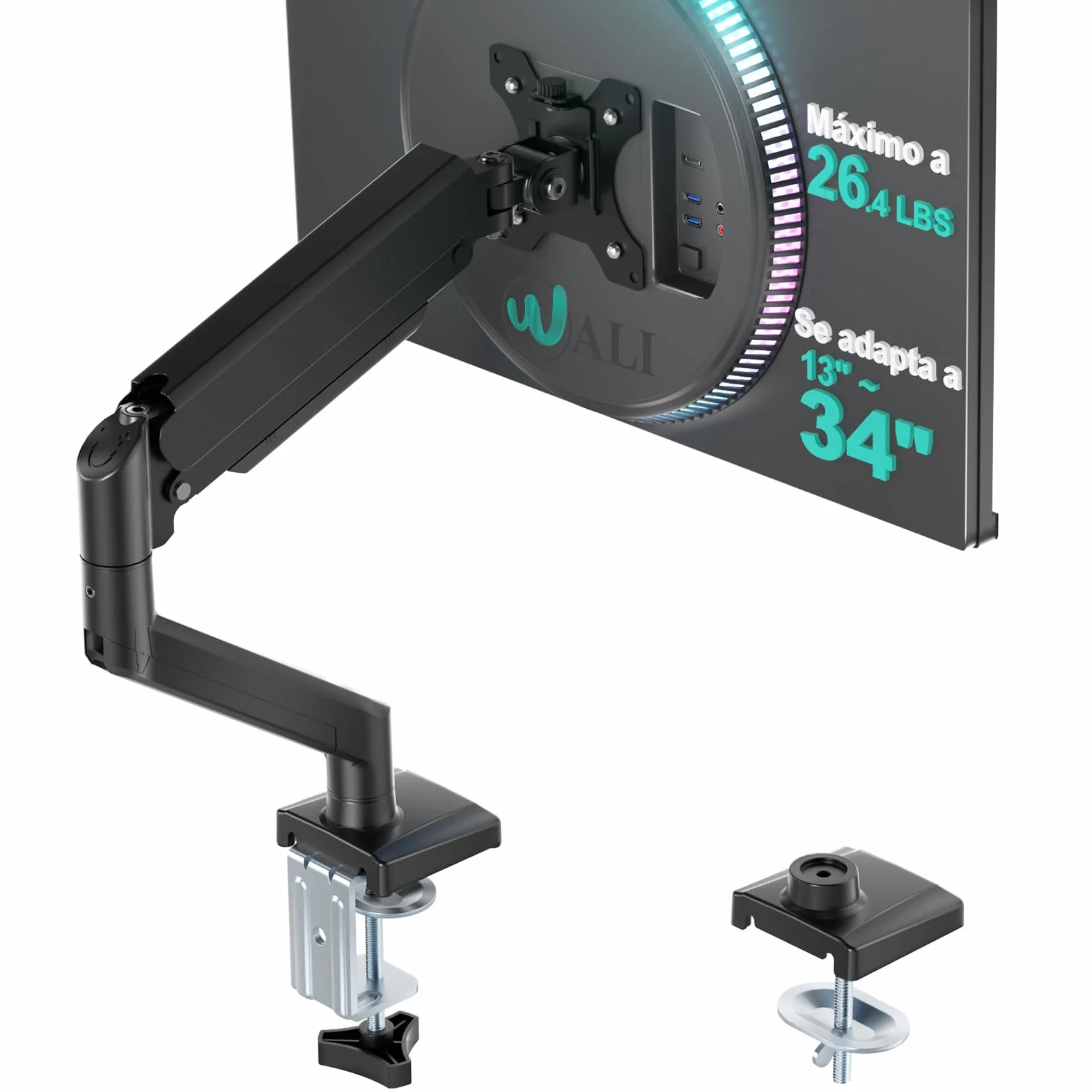 WALI Soporte de Monitor Individual para Pantallas de 13 a 34 Pulgadas, Brazo Ajustable para monitores Individuales, Pantalla Regular de hasta 32 Pulgadas, 26.5 Libras, Soporte para Monitor de