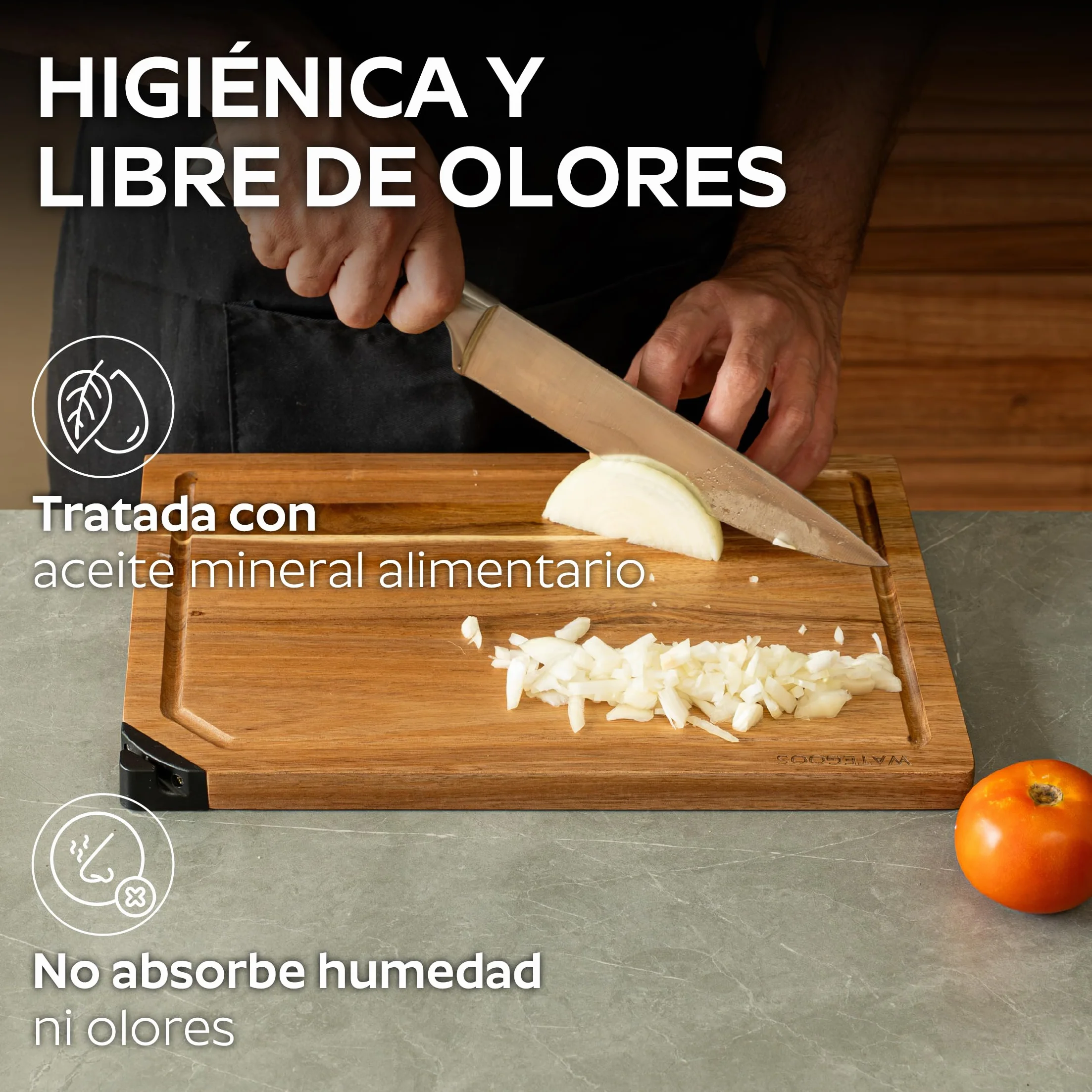 Tabla de Cortar Madera de Acacia con Afilador Integrado 35x25 cm Antideslizante