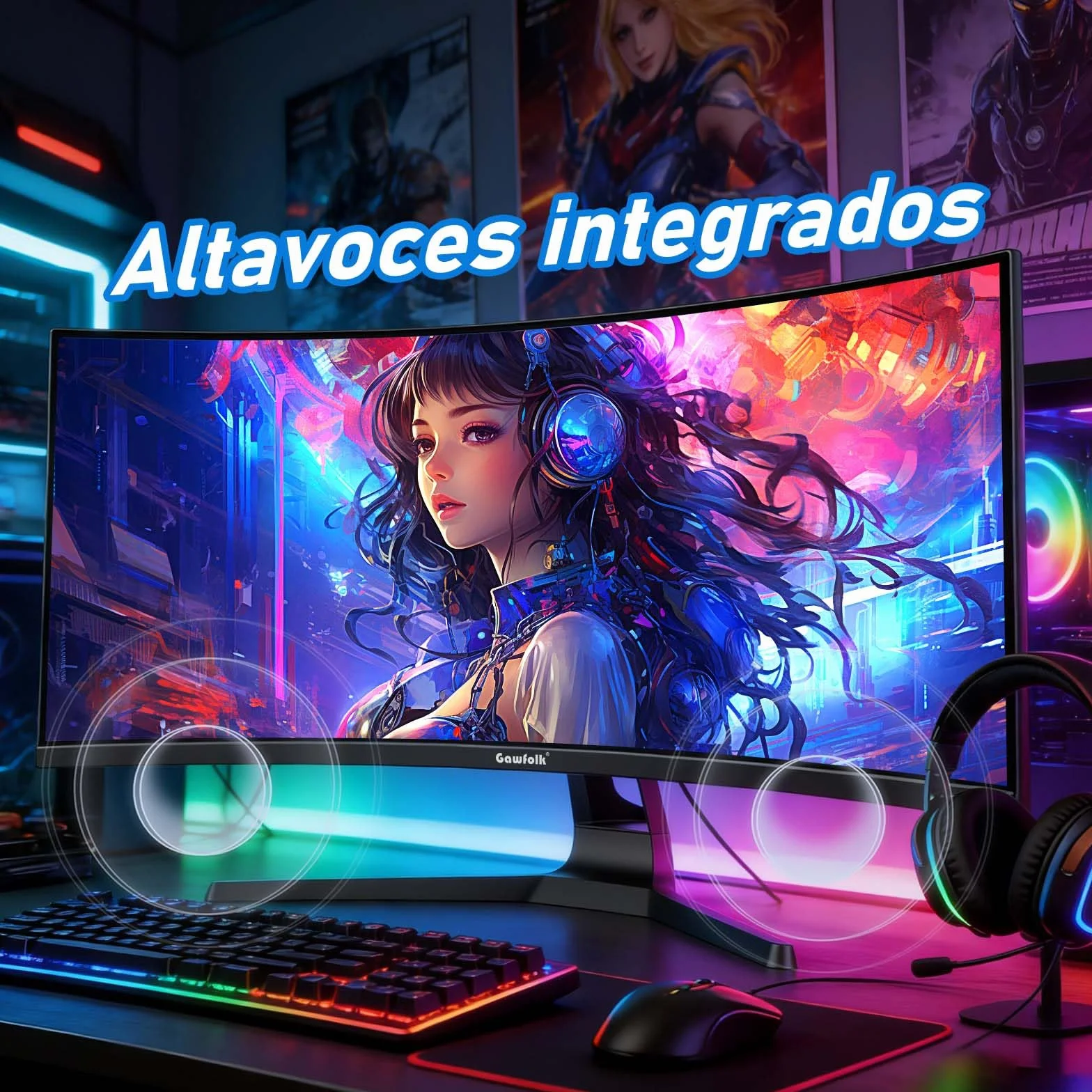 Gawfolk Monitor Curvo Ultrawide 34 Pulgadas 200Hz UWQHD 3440x1440 1500R 120% sRGB Adaptive Sync Altavoces Integrados HDMI DisplayPort Montaje en Pared Negro